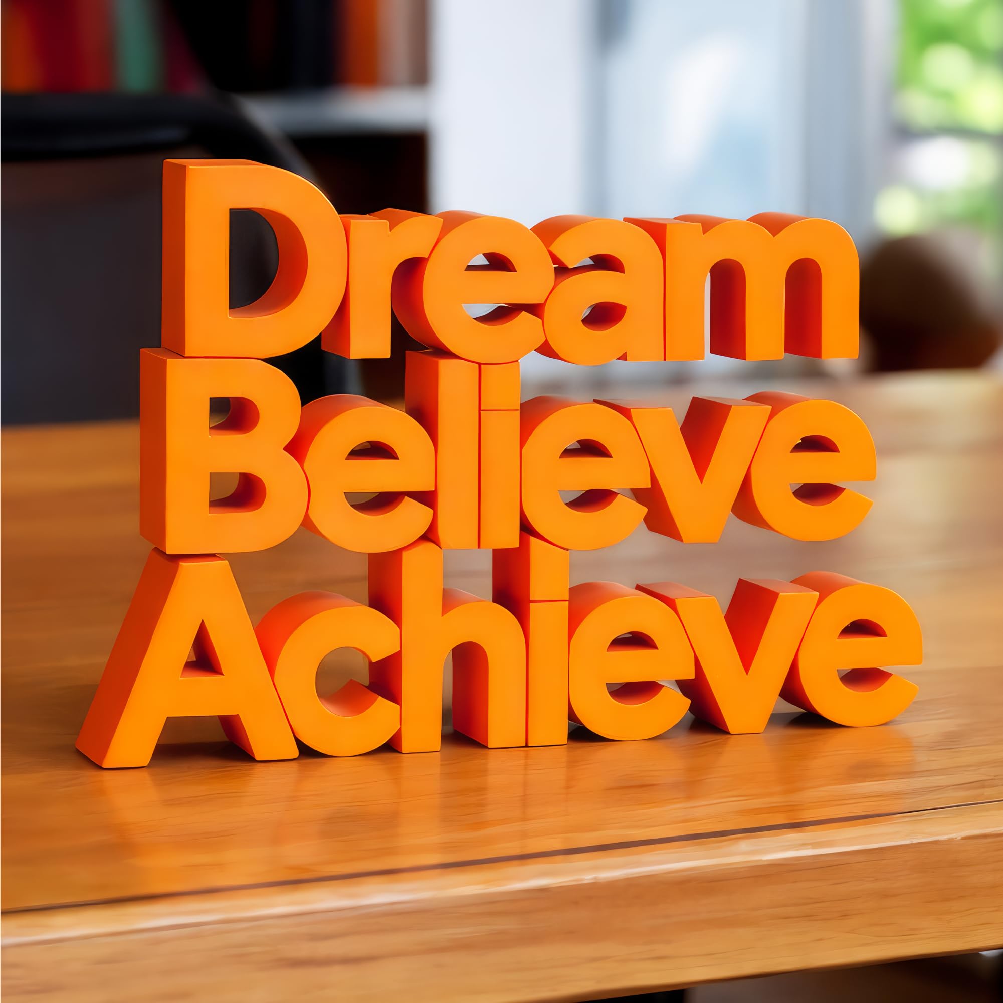 Mad Masters Dream Believe Achieve Motivational Desk Decor - Aesthetic Table, Shelf & Wall Showpiece for Home Office, Business. Vastu Friendly Gifting, Burnt Orange (8x5.5x1 Inch)-image-45