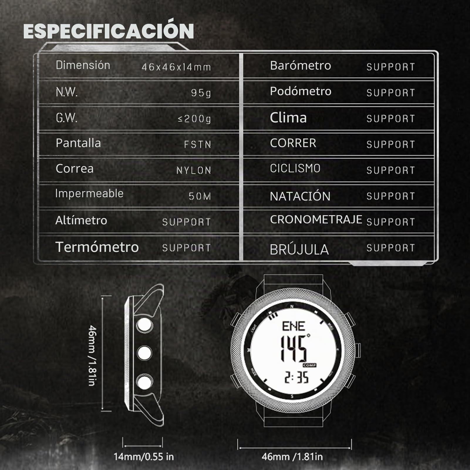 Relojes militares para hombres reloj táctico deportivo,Reloj multifunción hombre con brújula de supervivencia al aire libre, ideal entrenamiento senderismo, nataciónMilitäruhren für Herren Compass Out