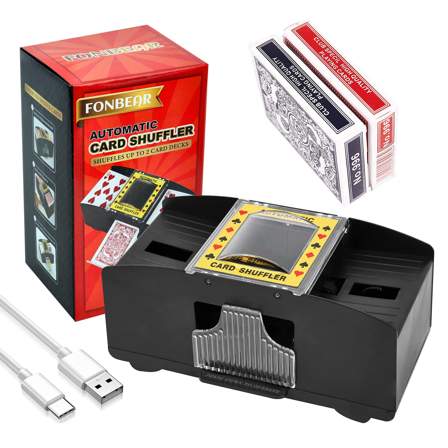 2 Deck Automatic Card Shuffler - USB & Battery-Operated Electric Shuffler (Playing Card Included) - Great for Home & Tournament Use for Classic Poker & Trading Card Games - Casino Equipment