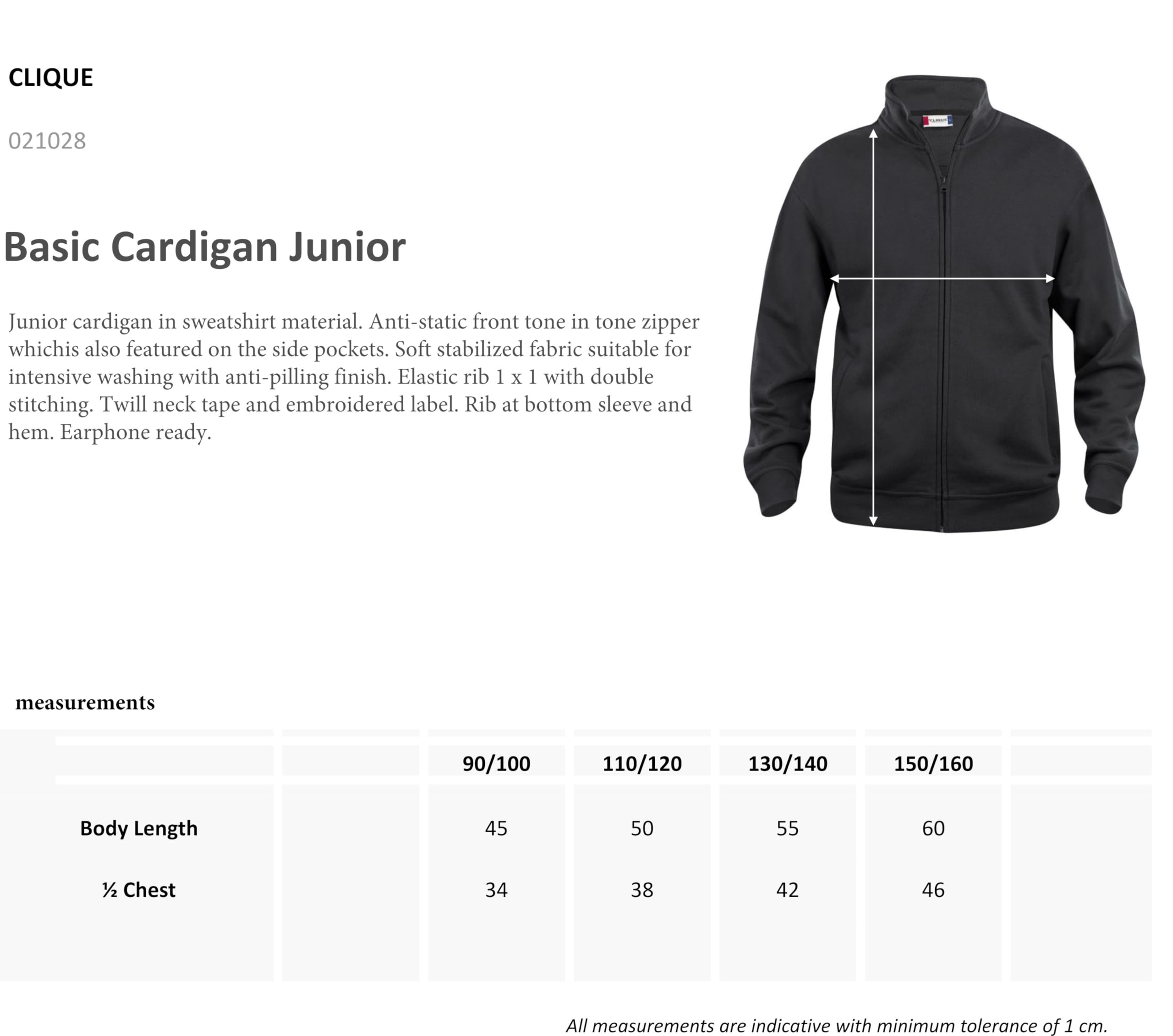 Felpa Ragazzo Cardigan con Zip Lunga Clique Personalizzabile con Stampe e Ricami PS 32524-BS