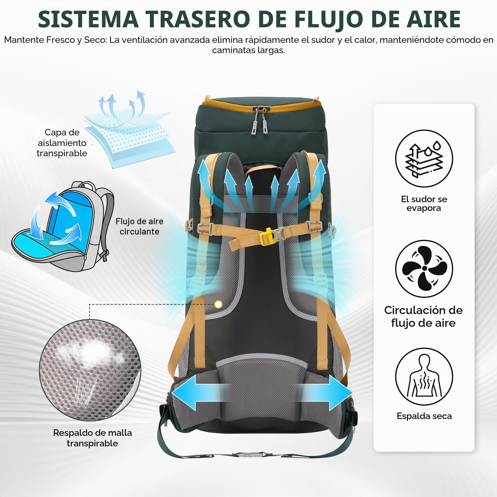 Bseash Mochila impermeable de 65 L para senderismo, camping, con cubierta para lluvia, deportes al aire libre, viajes, para escalada y turismo