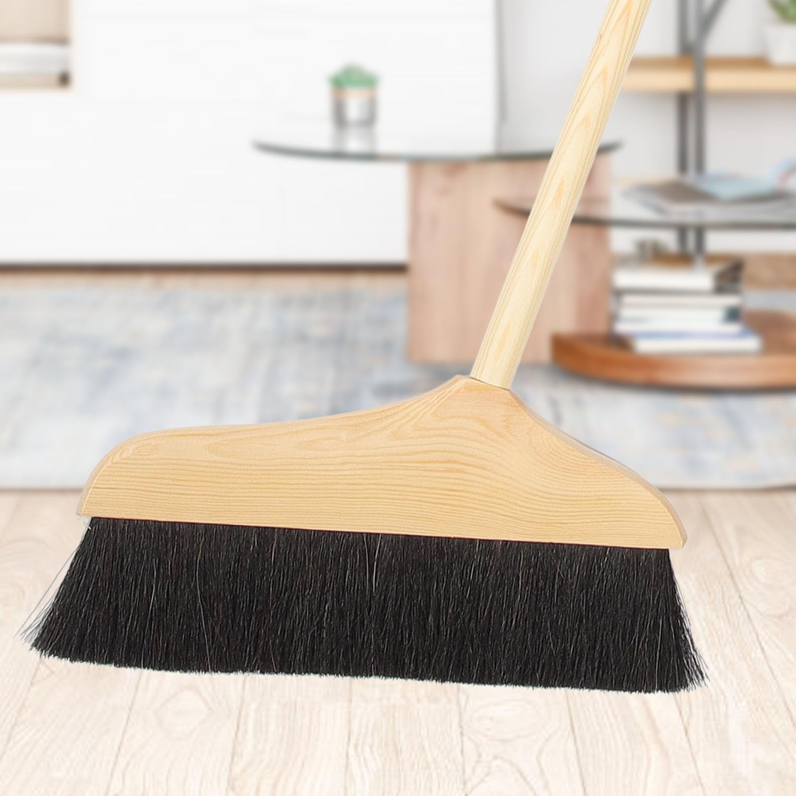 Alasum Scopa in Legno Setole Morbide di Crine di Cavallo 90 Cm, Spazzatrice Domestica Antistatica Manico Lungo Ergonomico, per Pavimenti in Legno, Piastrelle e Cemento, Uso Interno