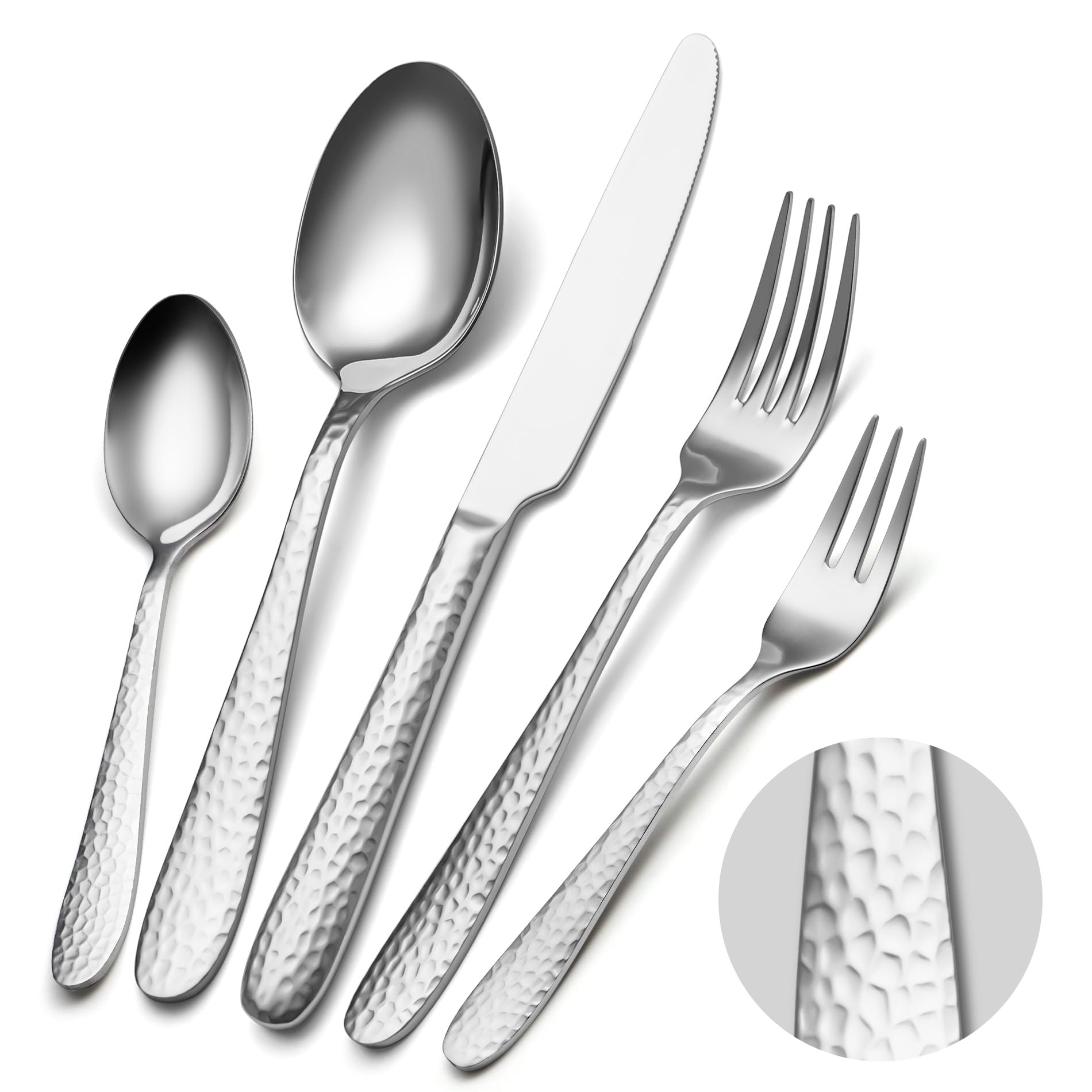 Gehämmertes Besteckset, EIUBUIE 30-Teiliges Edelstahl Besteck, Modernes Besteck Set 6 Personen, Essbesteck Set mit Messer Gabel Löffel, Tafelbesteck für Haus/Party, Hochglanzpoliert, Spülmaschinenfest