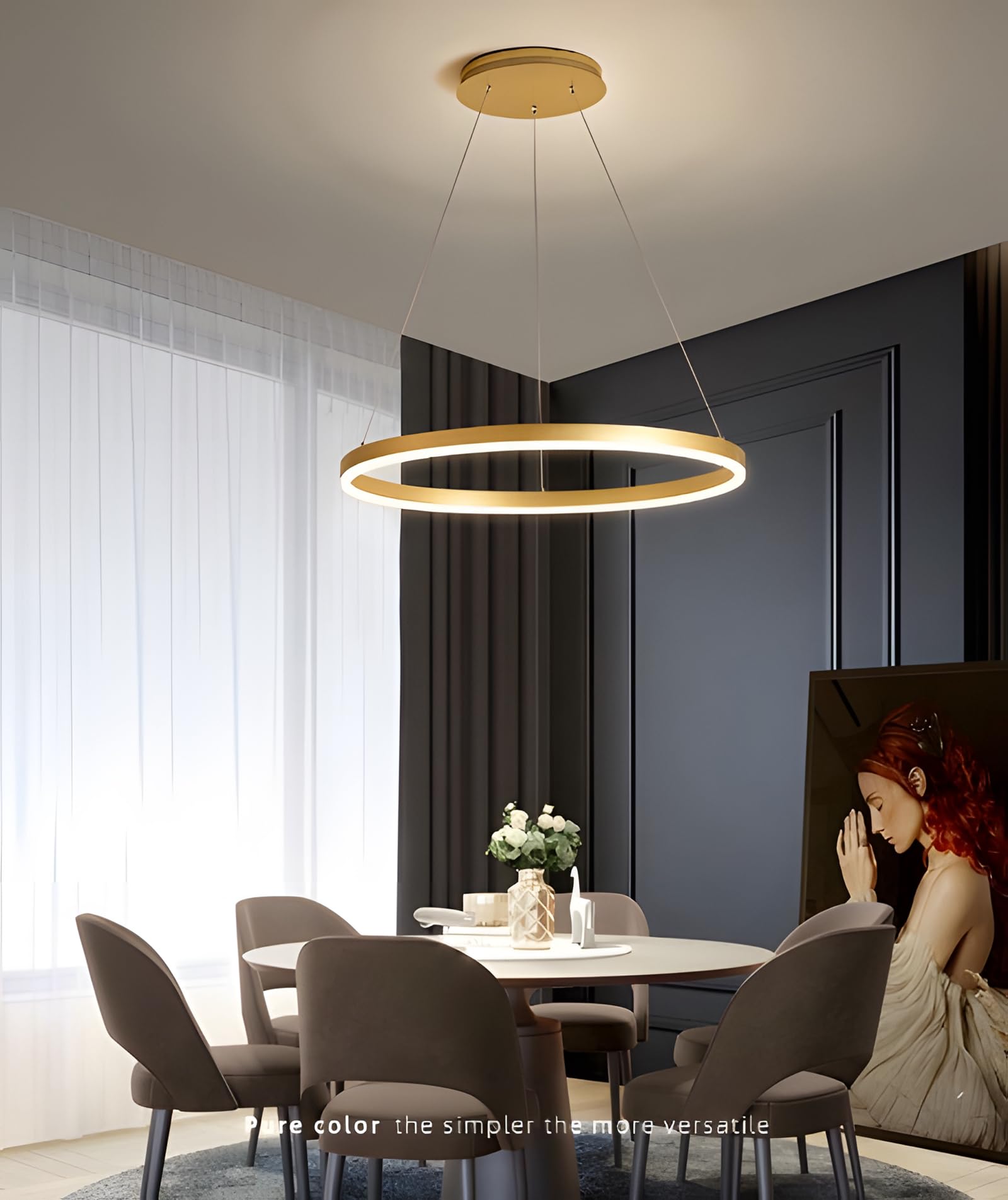 YYUTLUO Modern DIY Circle LED Chandelier | 1 Gold Rings:60cm=29W | Metal + Acrylic LED Pendant Lighting, 2.4G Dimmable Remote Control | Round Ceiling Hanging Lamp, Living Room Bedroom