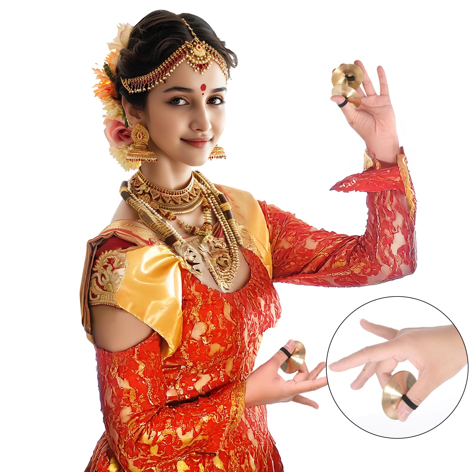 3 pares de platillos de los dedos, de latón, con banda elástica, instrumentos musicales para bailarina y fiesta de baile