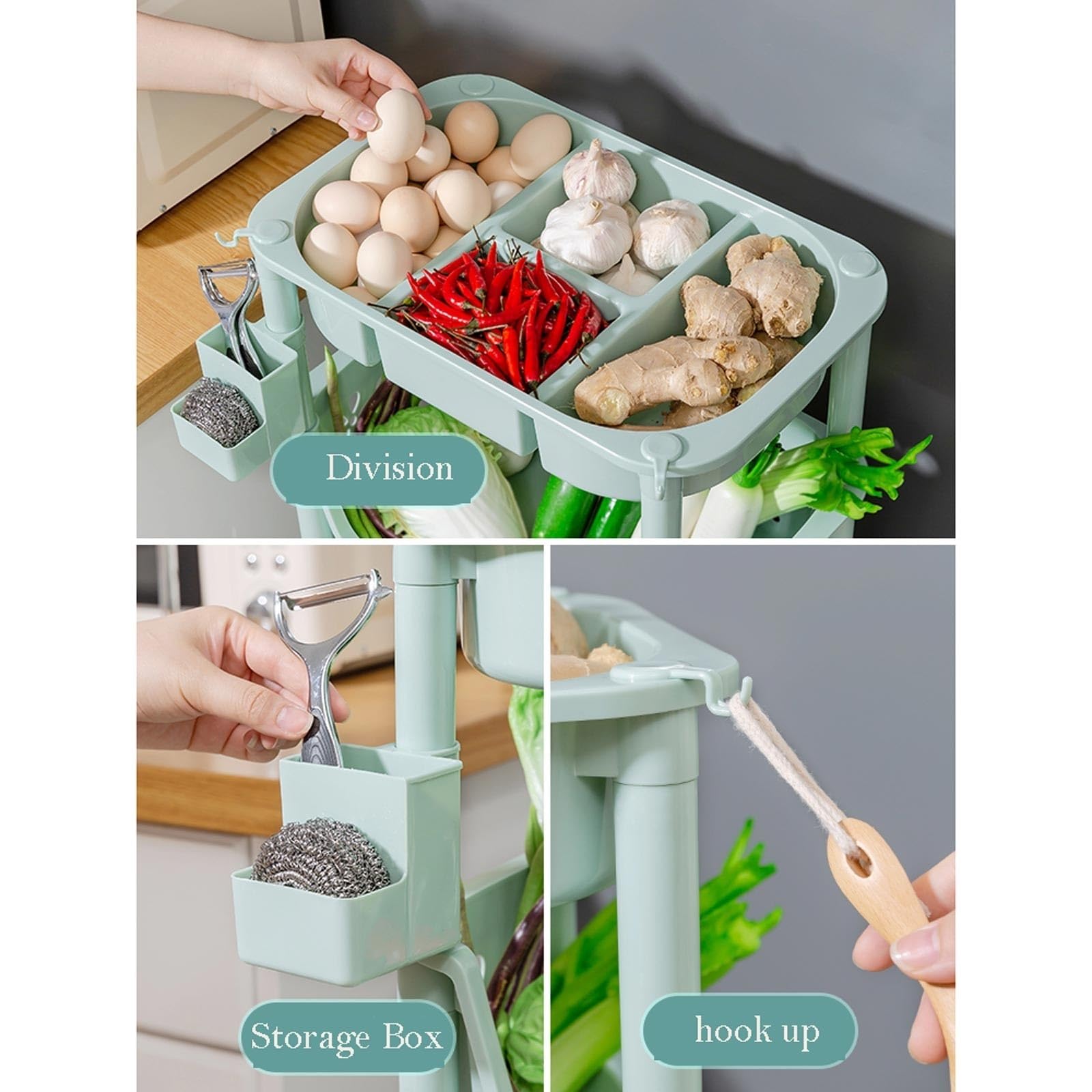 Armadietto Dispensa Scaffale da cucina a 4 livelli con base su ruote Scaffale da scaffale Scaffale da cucina multistrato Scaffale da cucina in plastica Organizzatori E Contenitori Per La Cucina