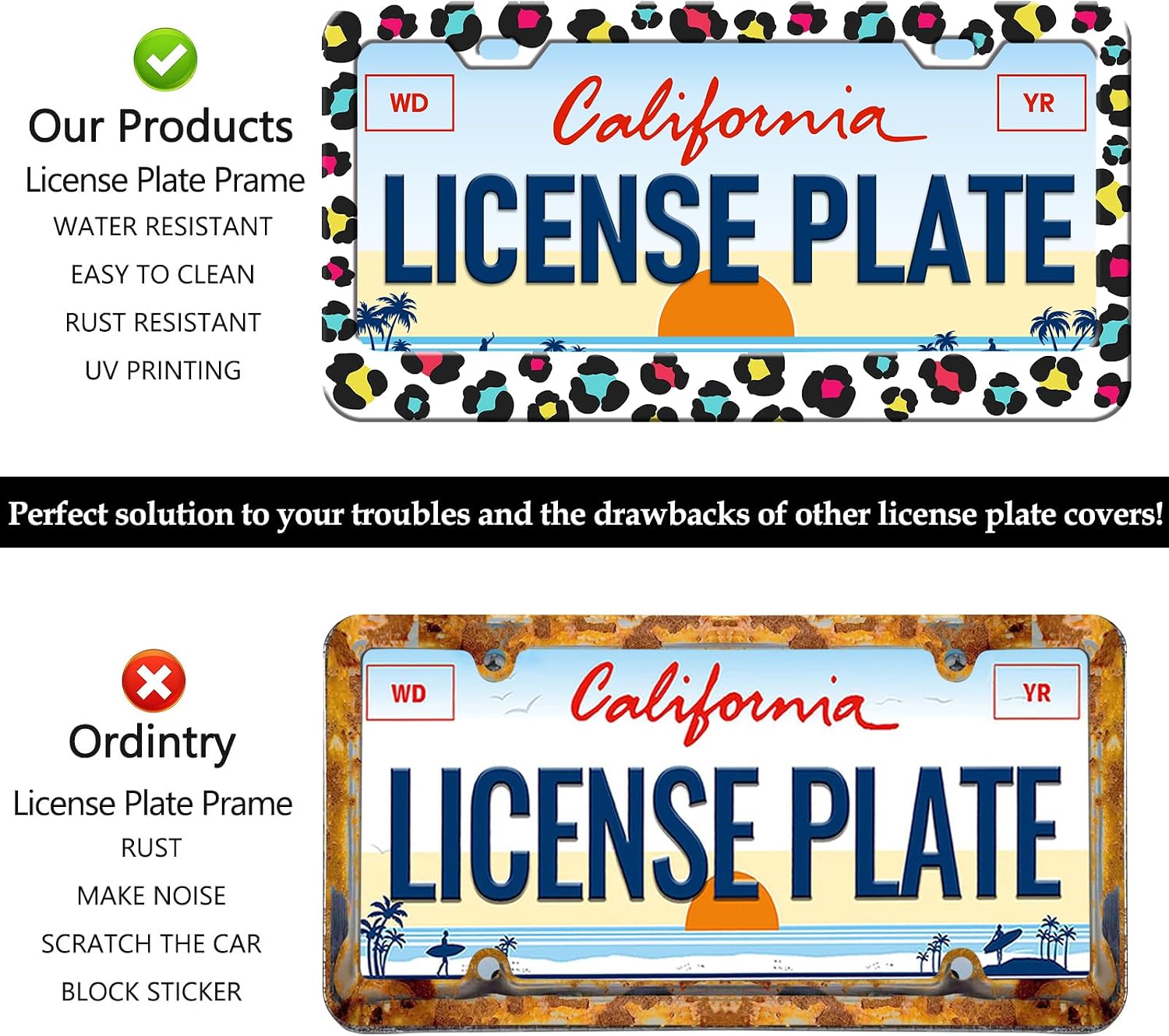 Colorful Leopard Print License Plate Frames - 2 Pack Rainbow Cheetah Print License Plate Holder, Aluminum Metal Rust-Proof Waterproof Car Decorative Tag Frame for Standard US Canada 12x6 Inch image 4