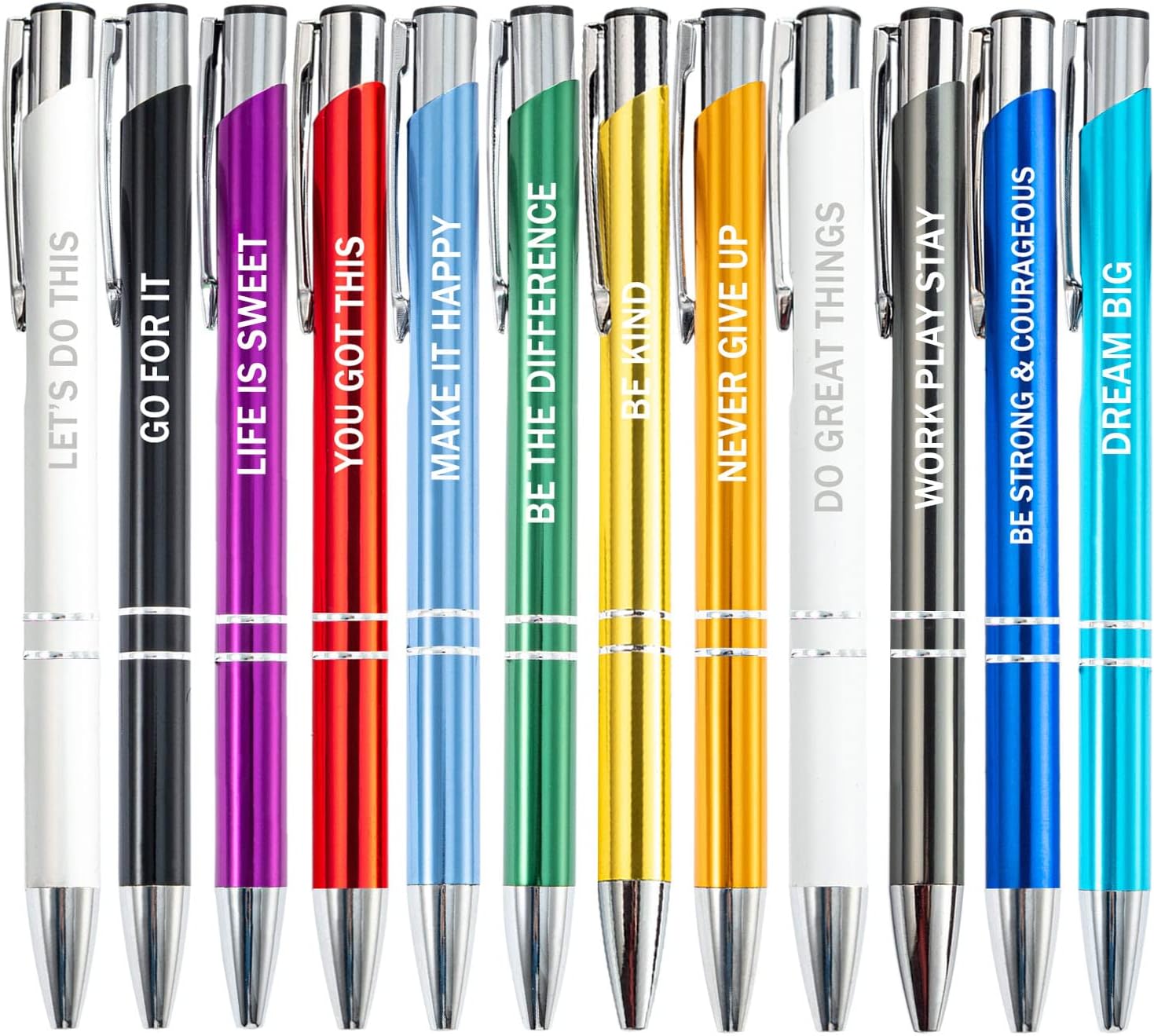 PASISIBICK 12 Pieces Inspirational Motivational Quote Ballpoint Pens Gifts Encouraging Metal Writing Pen for Students Coworkers Teacher Bosses, 12 Colors image 4