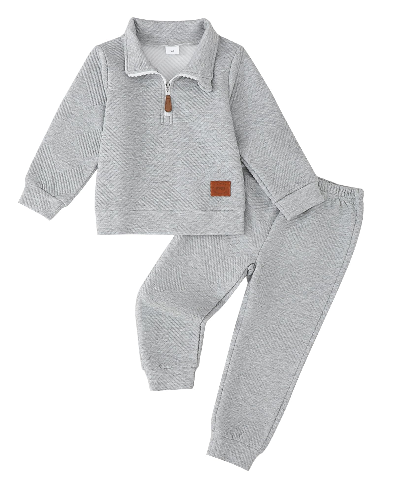 Rosibel Toddler Boy Clothes 2 Piece Boys Fall Winter Sweatsuit Set 2-8T | Soft and Comfortable,Unique Textured Fabric,Easy On and Off,Long Sleeve Zippered Collar Sweatshirt Set.