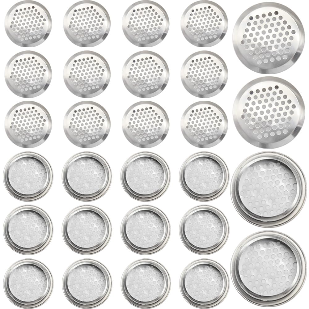 CEEYSEE 30 PCS Air Vent 53mm Stainless Steel Round Air Vent Mesh Hole Circular Soffit Vent Circular Mesh for Various Furniture Wardrobe Cabinet Bookshelf or Shoe Cabinet (U/PQK/53mm)