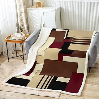 jejeloiu Manta cuadrada rectangular de felpa para cama, sofá, tamaño Queen, 90 x 90 pulgadas, color marrón, rojo y negro