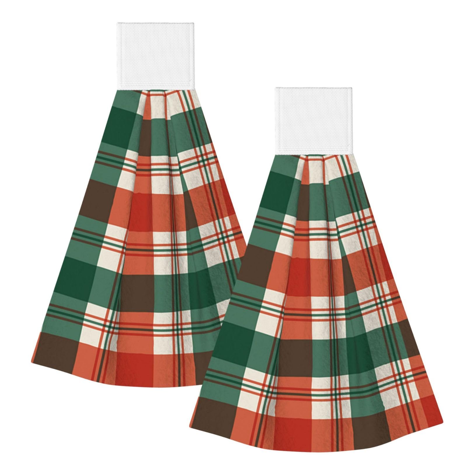 DOPKLNA Christmas Tartan, 2 Pcs Hanging Coral Fiber Hand Towels for Bathroom, Absorbent Kitchen Towels
