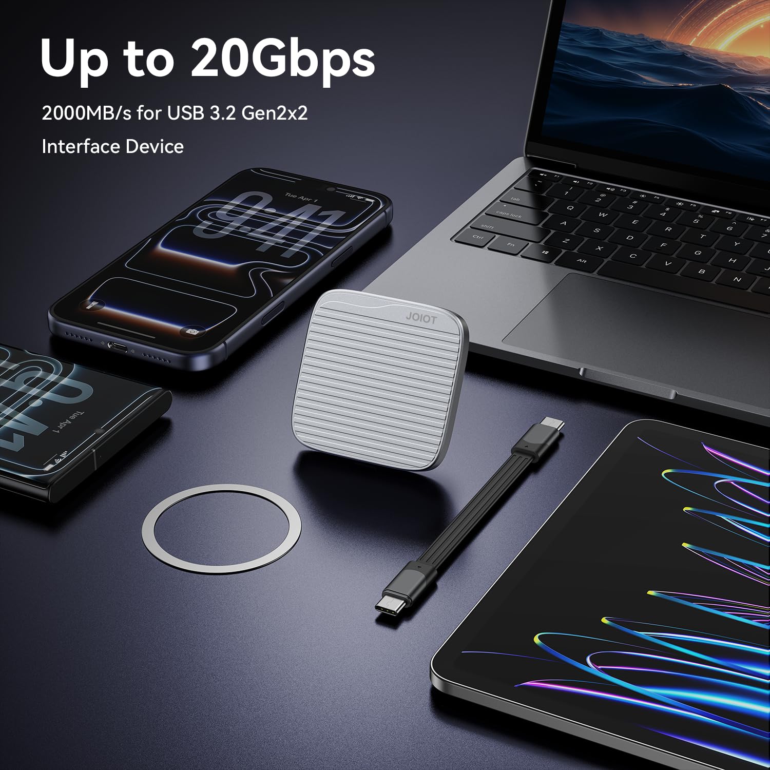 512G External SSD Magnetic Portable SSD USB 3.2 Gen 2x2 up to 2000MB/s 4K 120 fps ProRes HDR Video Record Metal USB-C External Solid State Drive for iPhone 16 Pro Max, Smartphone, Tablet, Laptop — view 6