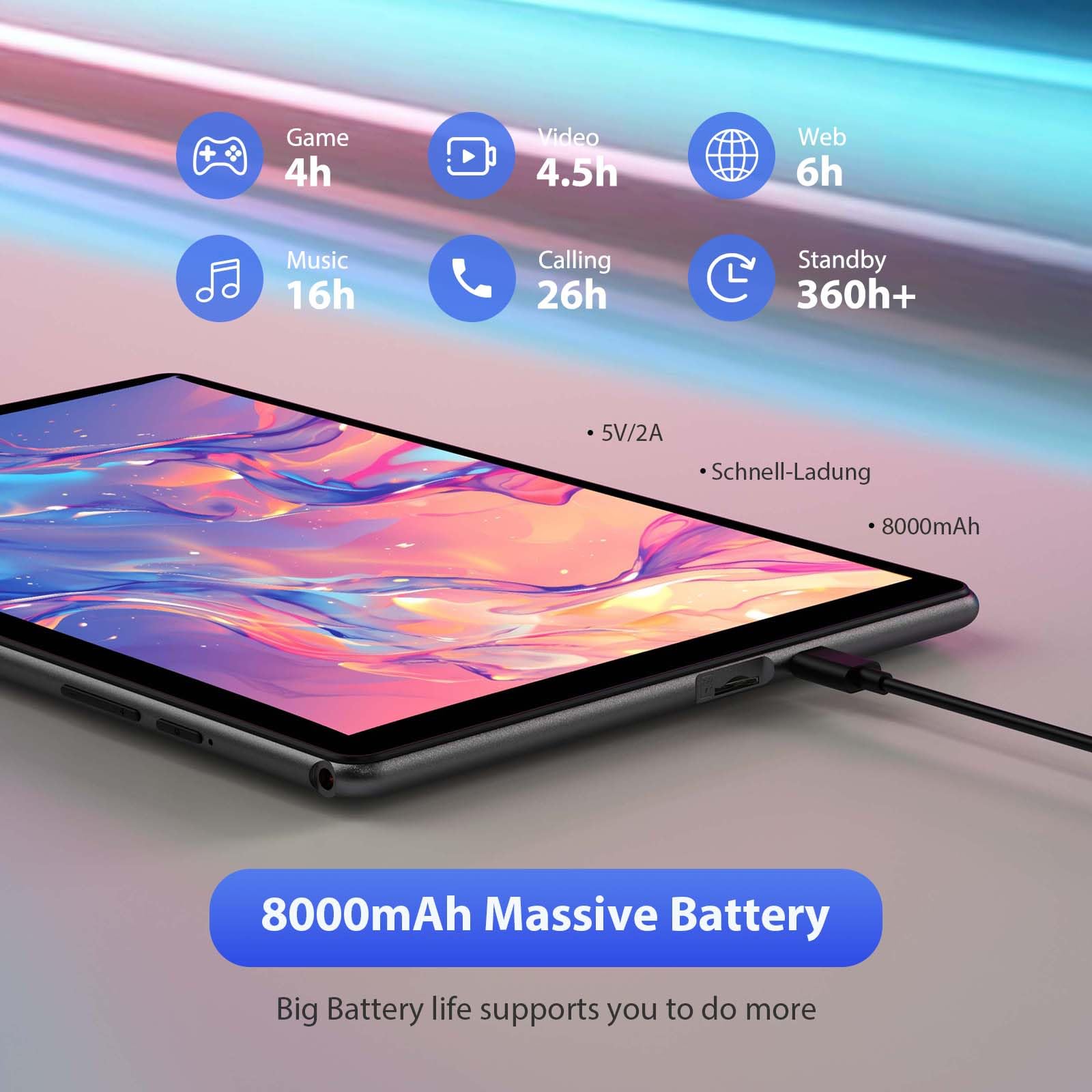 PIXPEAK Tablet 10 Pollici Android 15.0 Con 5G WiFi Octa-Core 2.0GHz, 36GB RAM, 128GB ROM (TF 1TB), 8000mAh, 5MP+8MP, Widevine L1-Tablet con Tastiera, Mouse, Custodia, Auricolari Inclusi - Grigio