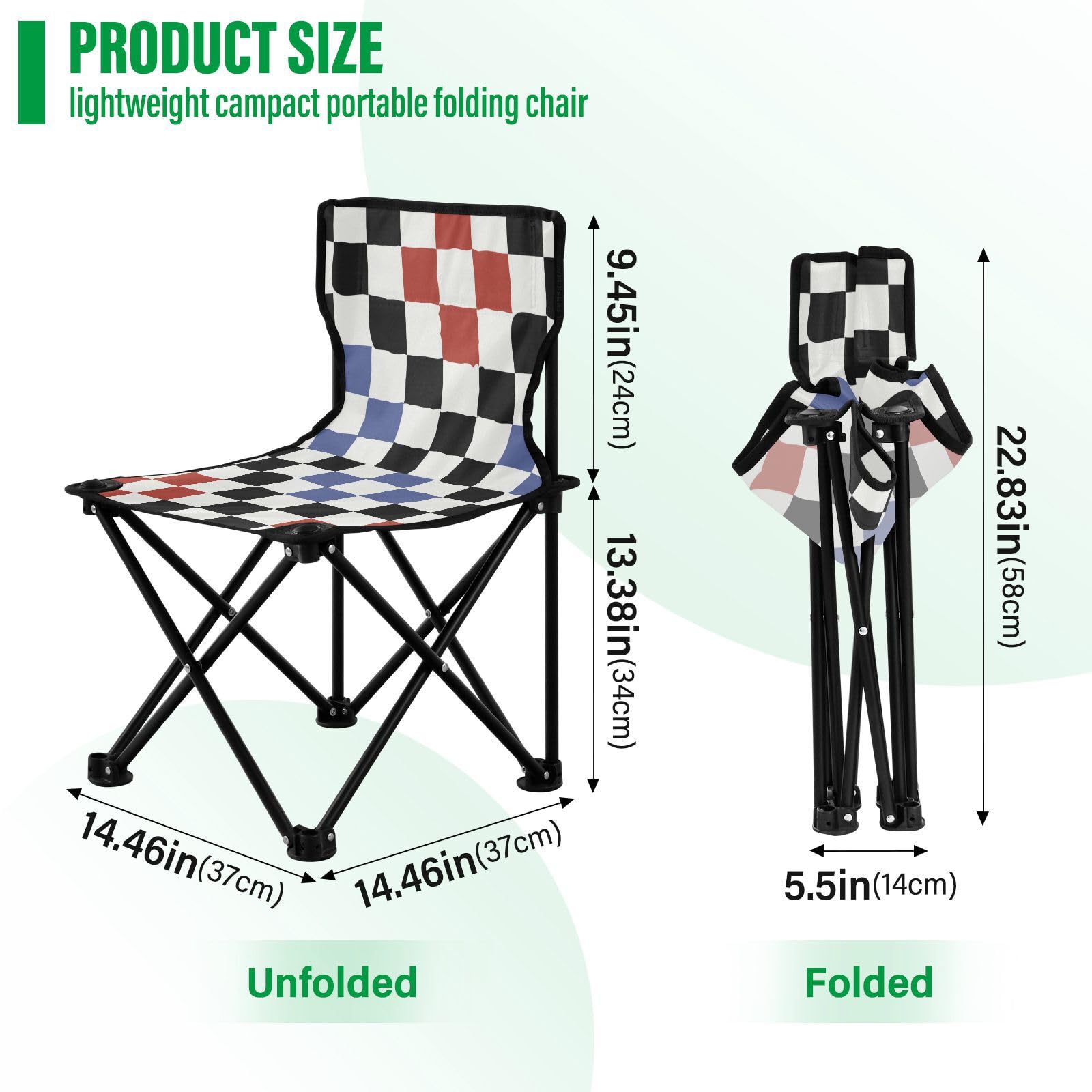 Racing Grid Buffalo Plaid Check Kompaktowe ultralekkie krzesło obozowe ultralekkie składane krzesło zawiera torbę do przenoszenia, krzesła turystyczne, plecak z plecakiem, ultralekki, do podróży