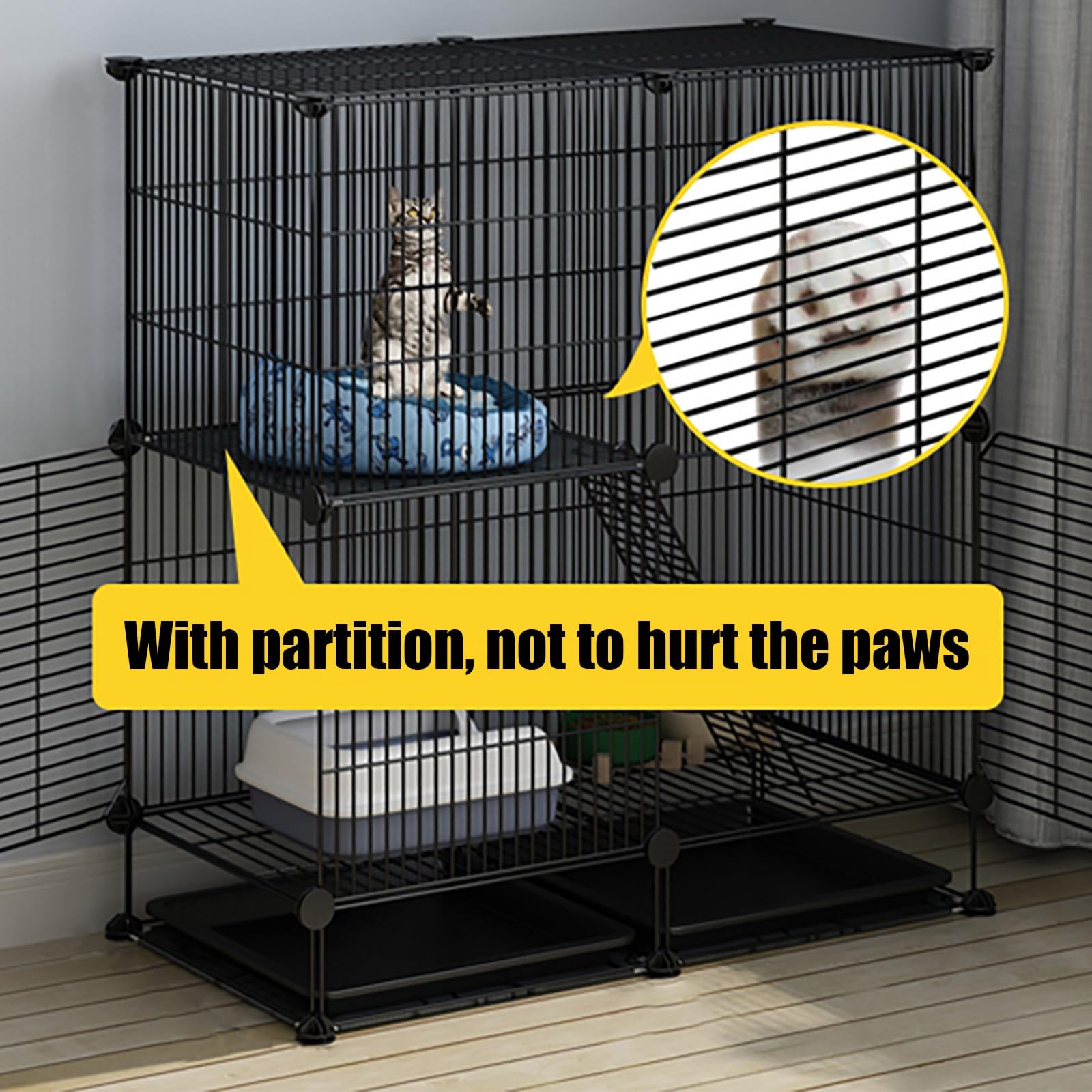 Katzenkäfig für den Innenbereich, Katzenkäfig aus Draht, Laufstall, Zwinger, Katzenlaufstall, Tierkäfig, mit Katzenstreu, Katzenhängematte und Katzentoilette, mit 1 Rampe und Leite