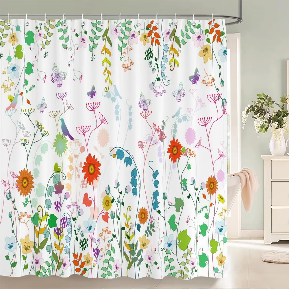3D-Druck-Duschvorhang mit Blumenmuster, wasserdicht, mit Haken, aus Polyestergewebe, Badewannen- und Heimdekoration, Duschabtrennung (180 x 213 cm/B x H)