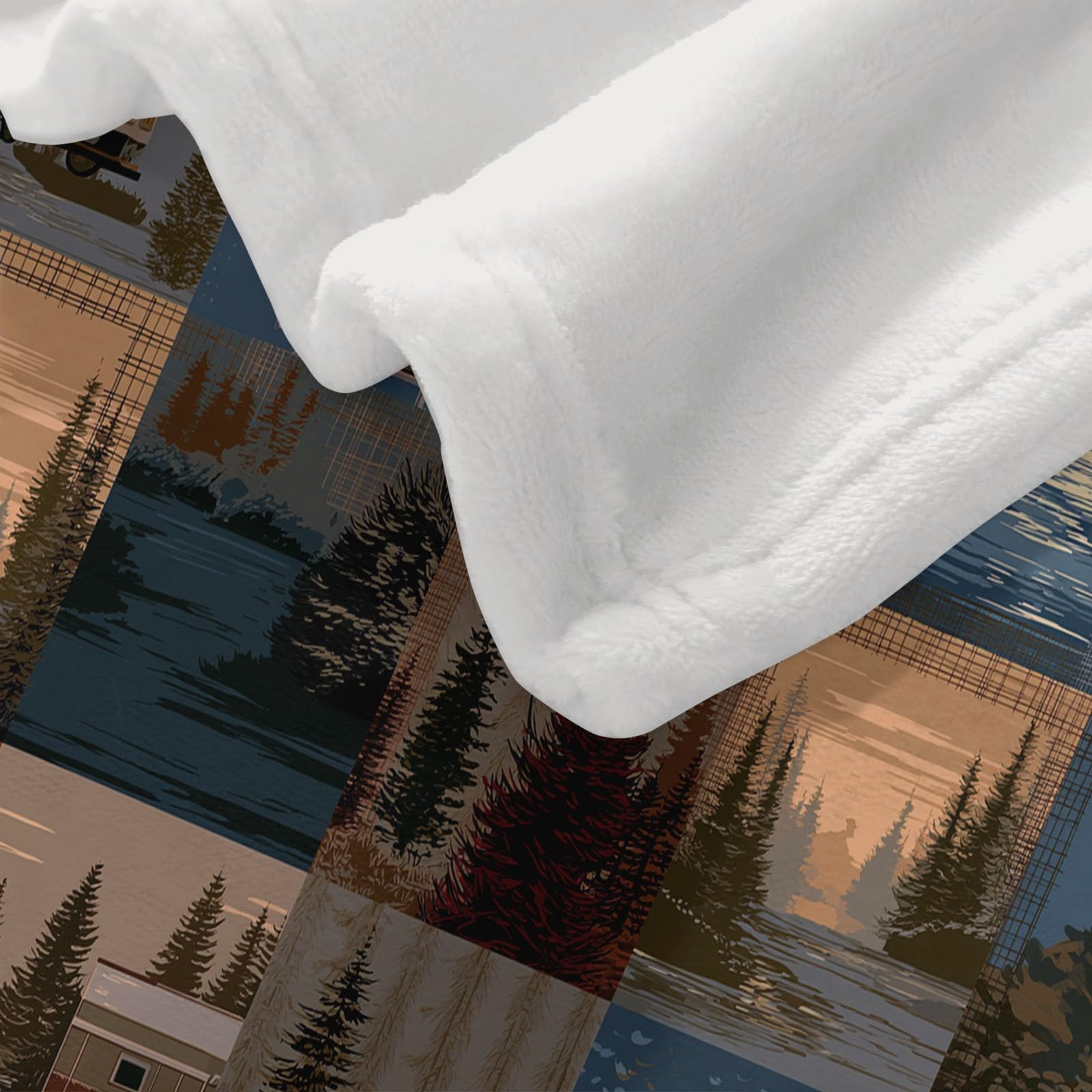 Flanelowy koc polarowy z motywem krajobrazu na zewnątrz, narzuta na sofę, wygodna narzuta na łóżko 2-osobowy koc w kratę zimowy, 220 x 240 cm wielokolorowy