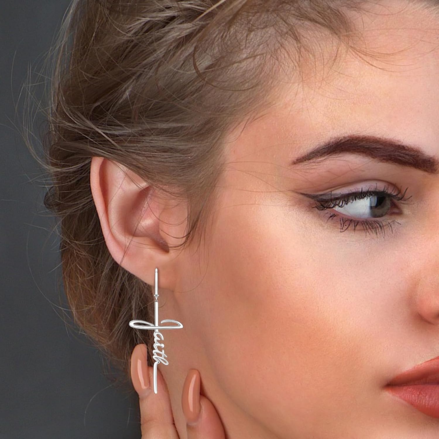 Faith Dangling Earrings for Women - Silver Faith Cross Dangling Drop Earring Jewerly Religious Gifts Hypoallergenic Easter Christmas