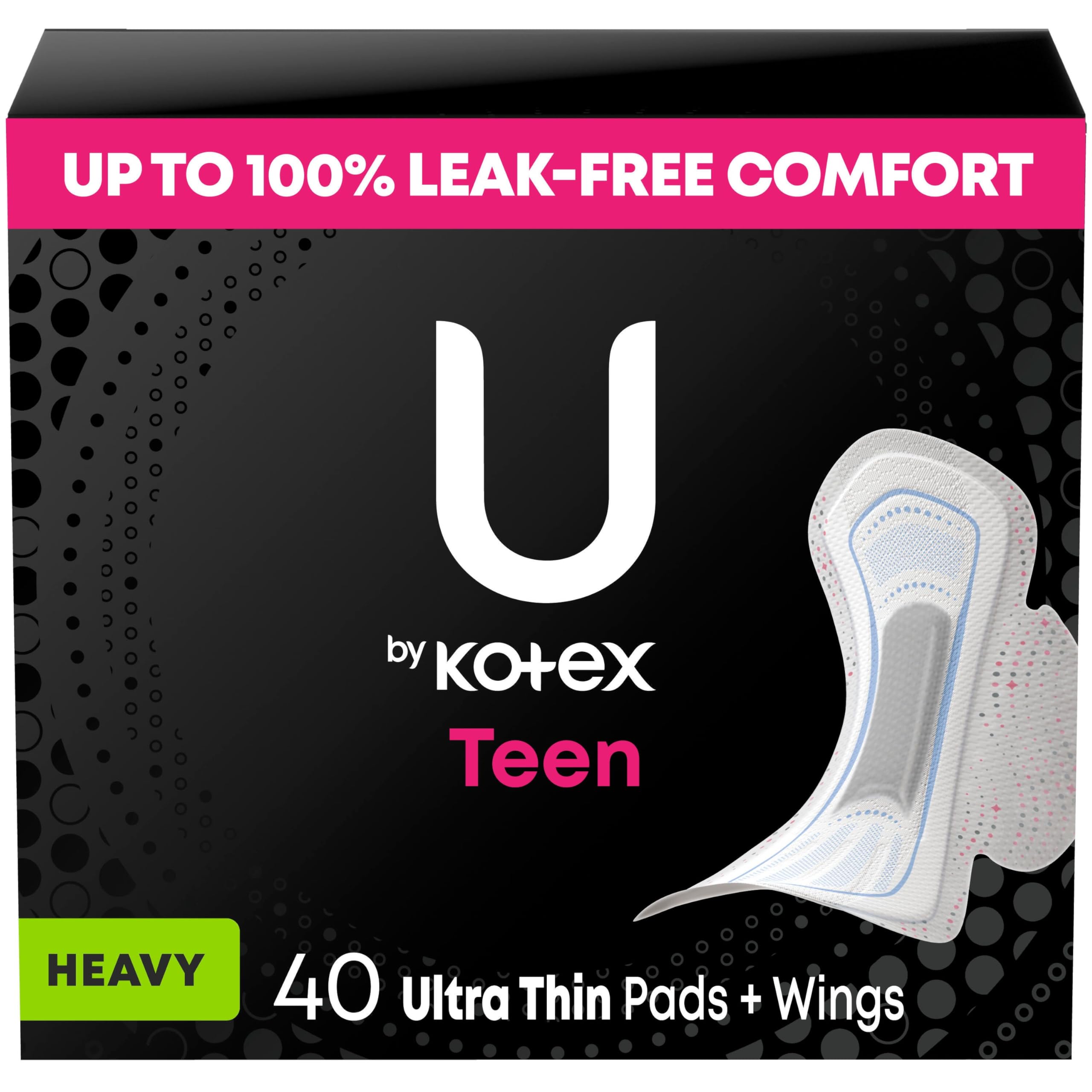 U by Kotex Balance Sized for Teens Ultra Thin Pads with Wings, Heavy Absorbency, 40 Count
