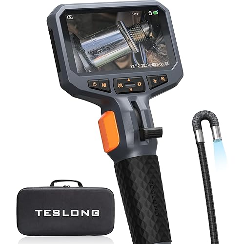 Teslong Two-Way Articulating Borescope with Light, Industrial Endoscope Inspection Camera with Articulated Probe, Flexible Mechanic Fiber Optic Snake Scope Cam for Wall Automotive Engine Inspect-5FT
