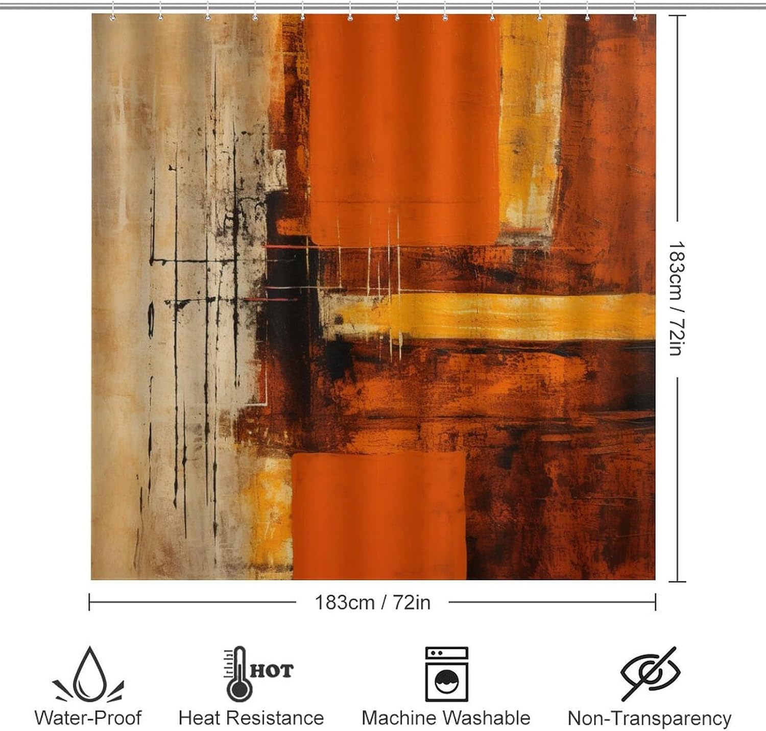 Shower Curtain 4 Piece Set Abstract Rustic Orange And Brown Print with Rugs Toilet Lid Cover And Bath Mat Burnt Orange Abstract Farmhouse Bathroom Shower Set for Bathroom Decor 72inch X 72inch