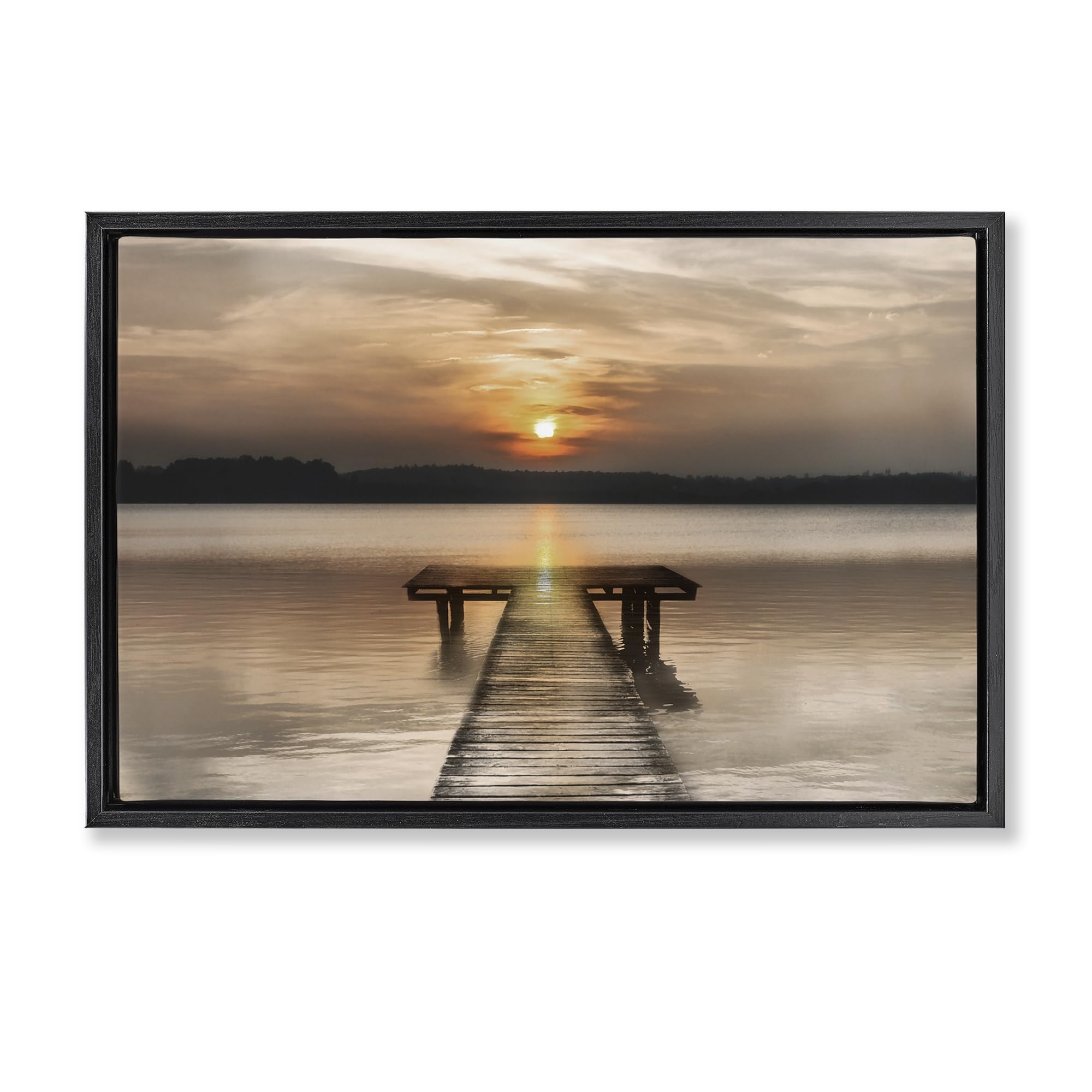 Stupell Industries Jet Black (Matte) 'Centric Reflective Sunrise'| Floating Frame Canvas Art