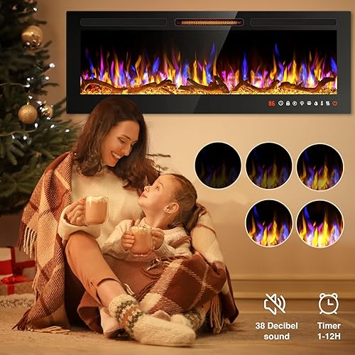 Miniatura 4 de Chimenea eléctrica delgada de 36 pulgadas empotrada y montada en la pared, chimenea de pared y chimenea lineal independiente, con control remoto, 13