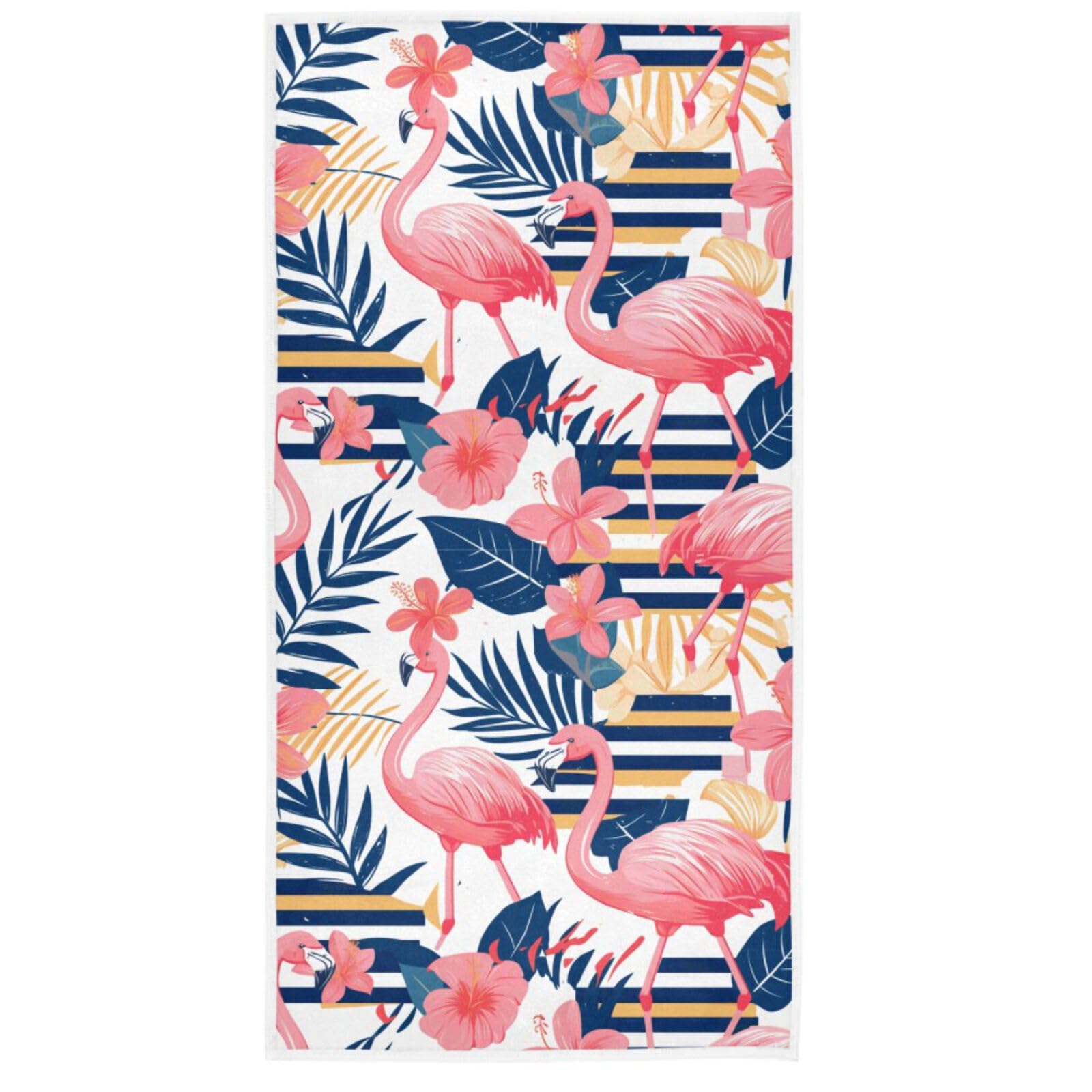 Duschtuch Tropische Flamingos, Vögel, Palmenblätter Handtuch Set Hotels