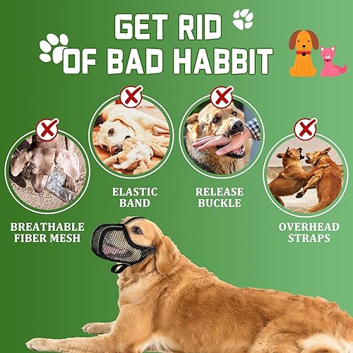 Miniatura 2 de Bozal para perro, bozal suave para perros de razas pequeñas, medianas y grandes, antimordeduras, mordeduras, masticar, bozal de malla ajustable con