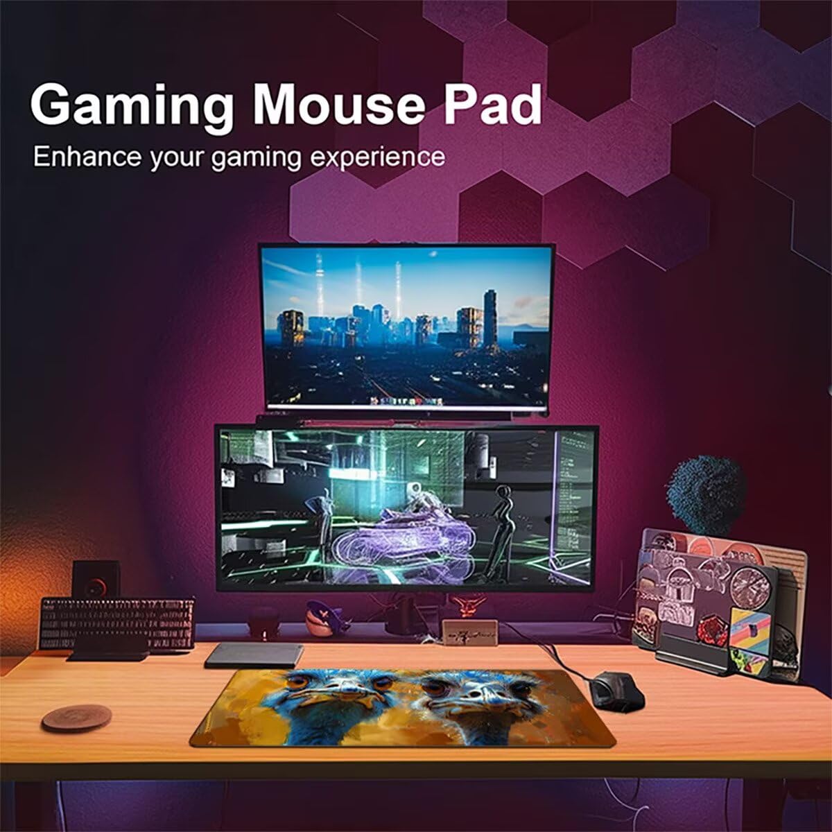 Tappetino per Mouse Gaming XXL 1200x600x3mm – Ufficio Mousepad Grande – Migliora la Velocità e la Precisione Tenuta Stabile Sottomano per Ufficio e Casa Accessori Scrivania – Animale Struzzo LMDT8342