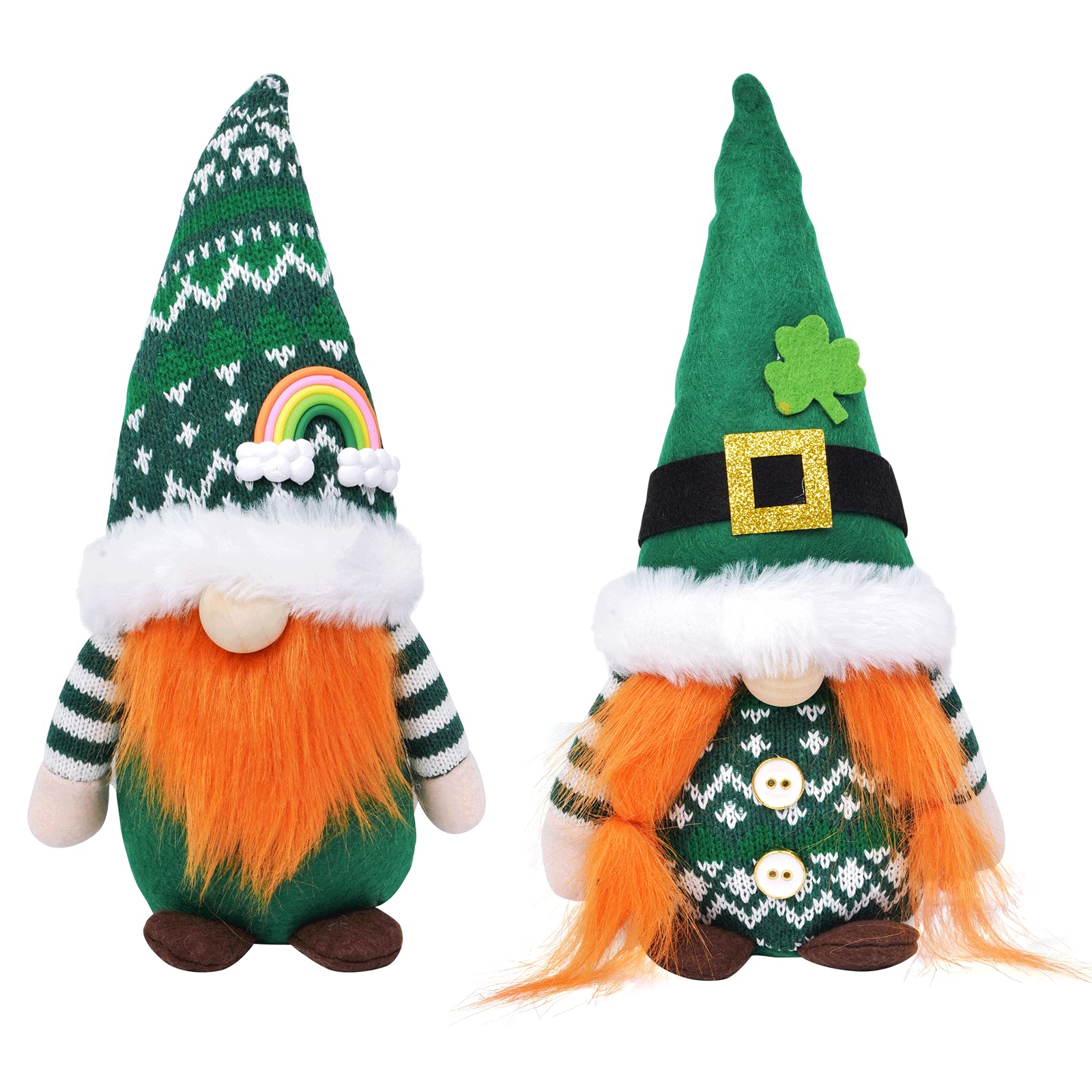 Sodeno St.Patrick's Day Gnome Plush 2 Pack Doll Green Irish Leprechaun Buffalo Plaid Decorations Scandinavian Swedish Tomte Nisse Shamrock Gnome for Dwarf Gift Ornament Home Decorations