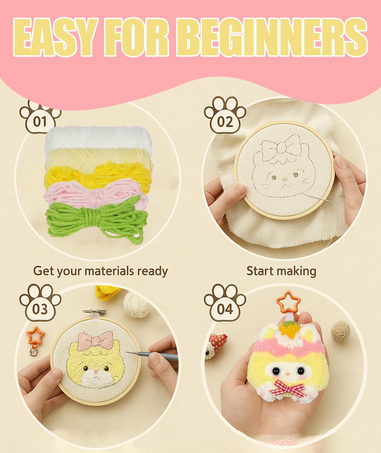 GODSDWARES Punch Needle Kits, Embroidery Kits, Embroidery Kit for Beginners Cross Stitch Kit for Kids for Beginners Including Printed Patterns Needles Easy to Follow Instructions Family 1