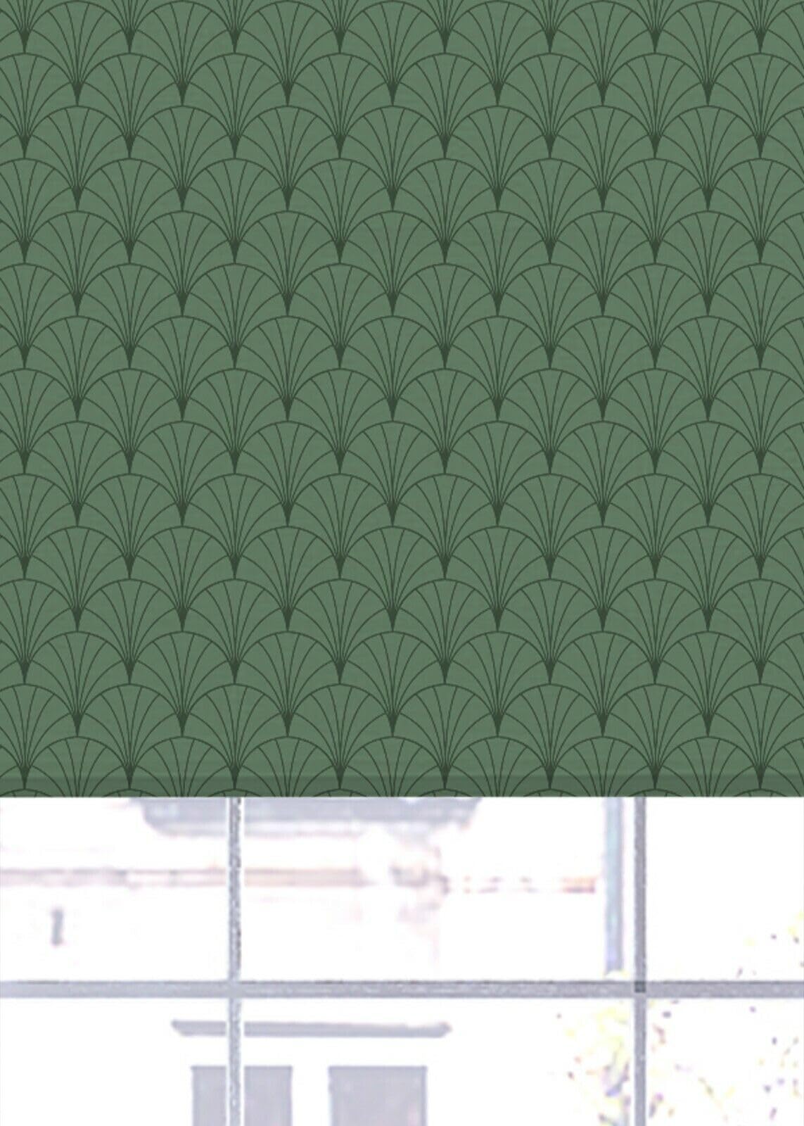 Lister Cartwright Oriental Fan Blackout Roller Blinds Windows Blinds Child Safety Easy Fit Made to Measure (Green, 120 cm Width x 140 cm Drop)