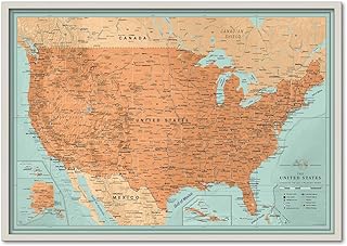 Framed US Wall Map Pin Board | Personalized US Travel Map With Push Pins | US Map With Pins to Mark Travels | Detailed and Modern Cartography USA Travel Map With Pins