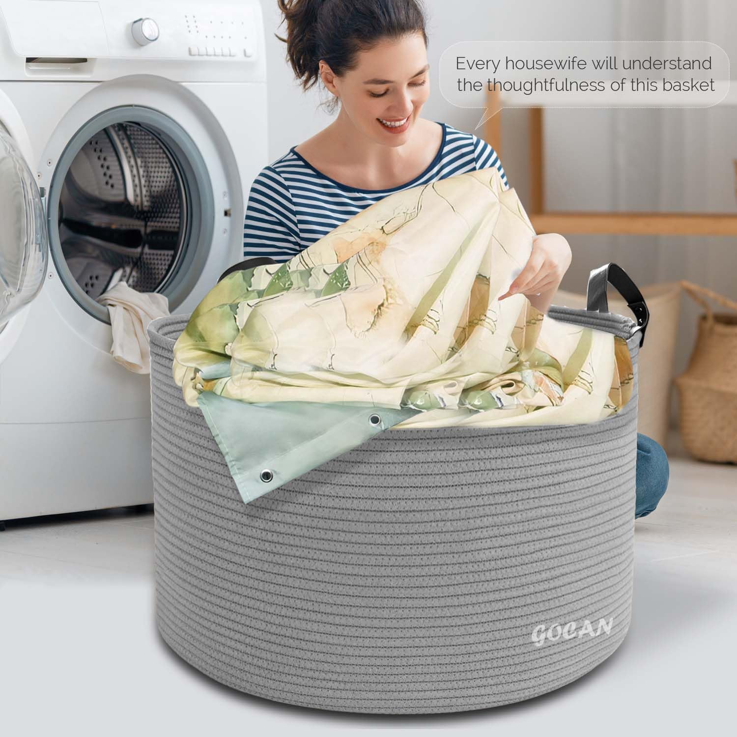 GOCAN XXXL Cesto Portaoggetti, Cesto Grande, Cesto per Biancheria in Corda di Cotone, Cesto per Biancheria per Coperte, Cuscini nel Soggiorno, Vestiti Giocattoli nella Cameretta dei Bambini, grigio