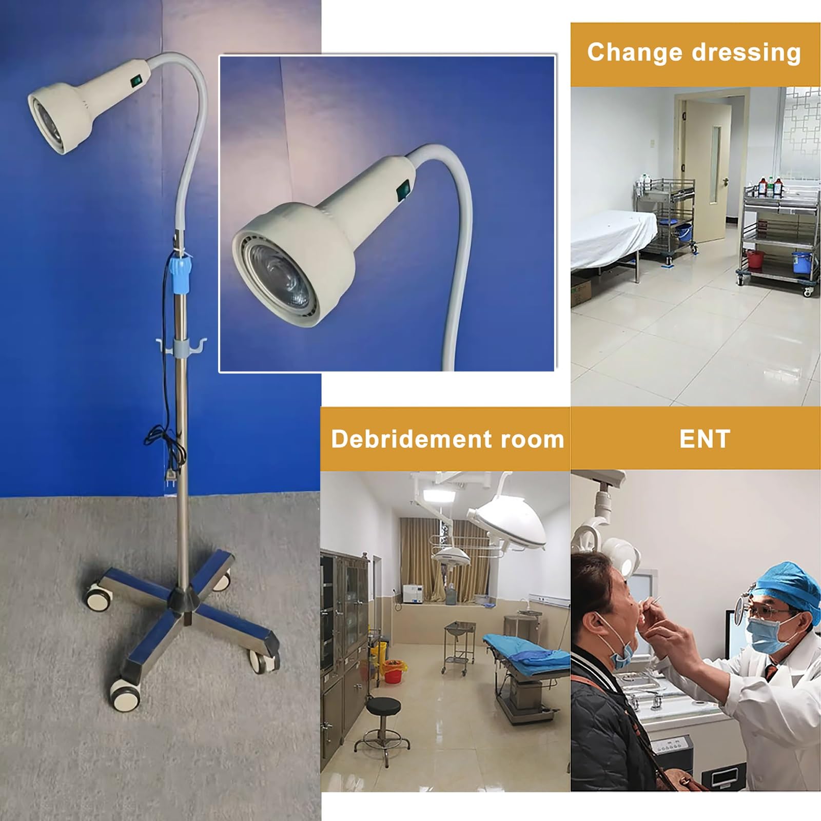 Lampe D'examen Médical 28 W LED Lampe Chirurgicale Lampe D'examen Sur Pied avec Base Mobile, Hauteur Réglable, pour Gynécologie, Chirurgie, Clinique, Hôpital pour Animaux de Compagnie