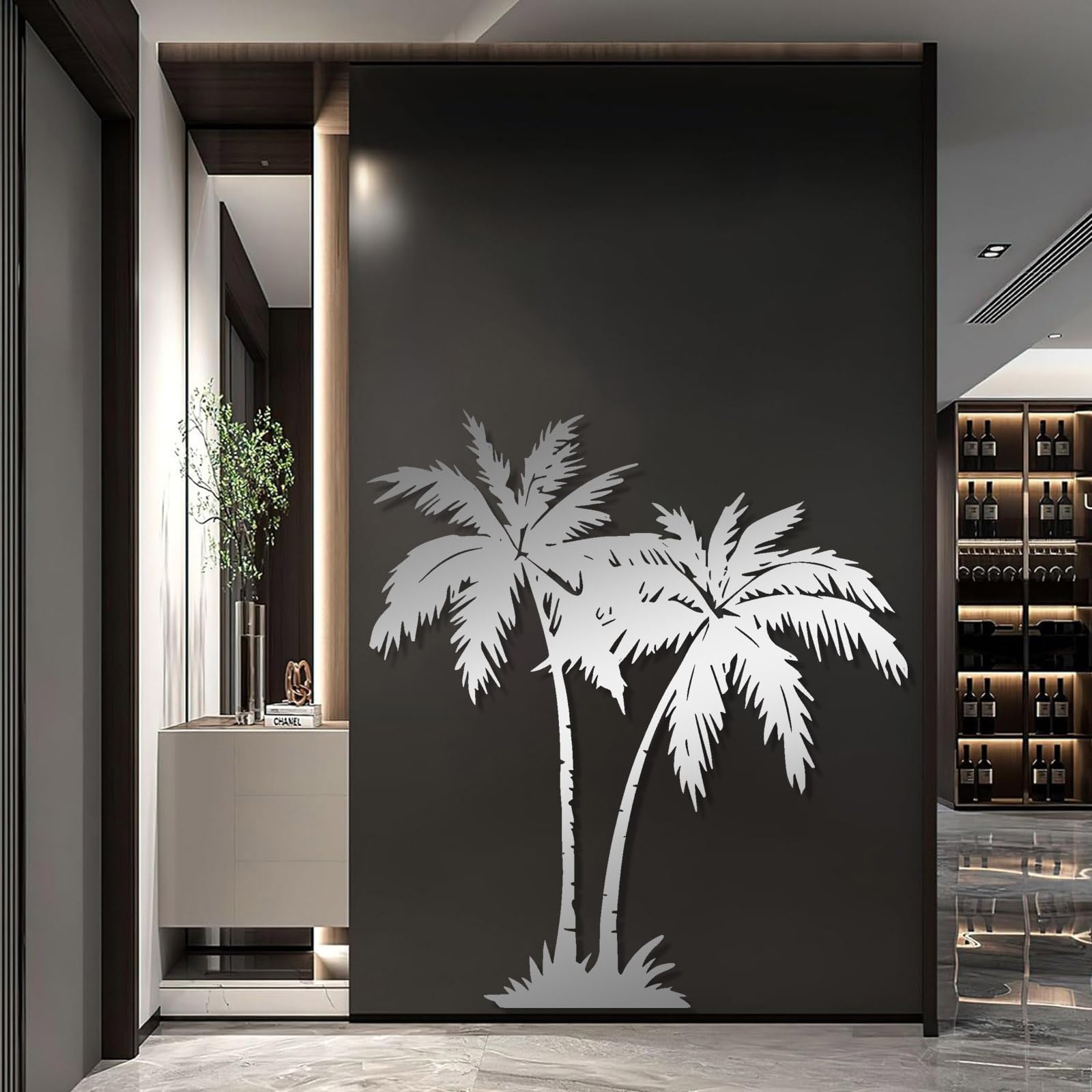 Generico Decoración de pared abstracta contemporánea de Metal con palmeras tropicales, Arte playero, casa de hojas costeras, para exteriores (81 x 90 cm, Blanco)