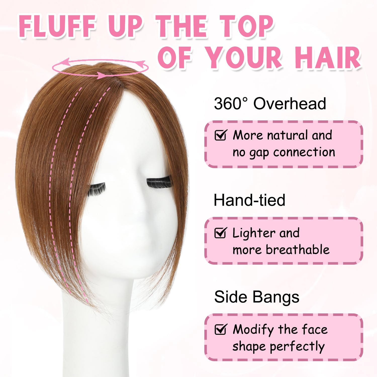 Clip In Fringe 100% Real Human Hair Bangs Hair Clip Thin Bangs On Hairpiece On Air Bangs With Temple Wispy Bangs Hair Extensions for women (Light Brown - Image 2