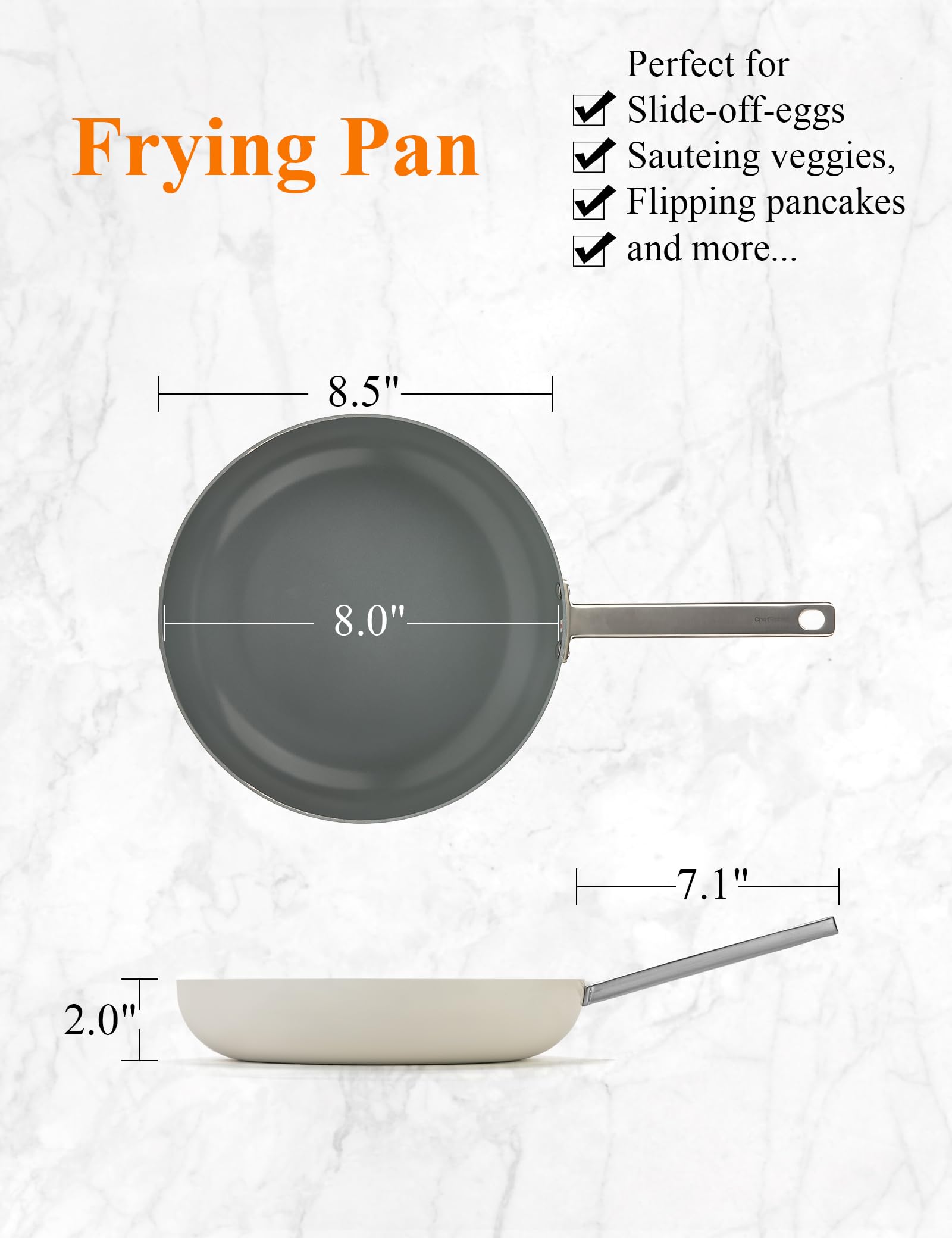 ChefRobot 8 Inch Nonstick Ceramic Frying Pan Healthy Frying Pan Even Heat Distribution Skillet Dishwasher Safe Pan Induction Compatible Ceramic Pan PFOA Free