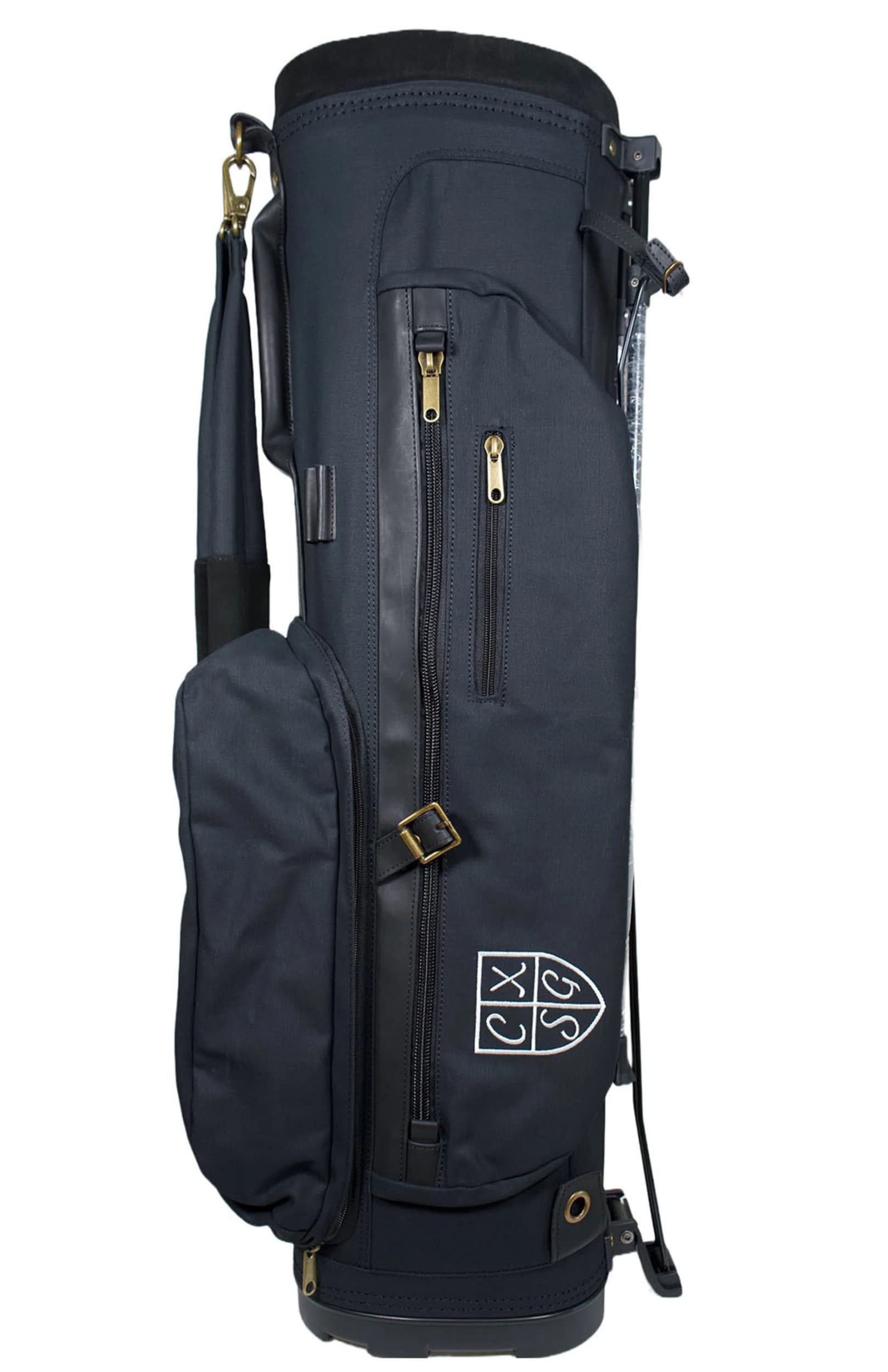 Classic Style Golf Vintage Canvas & Leather Stand Bag Black