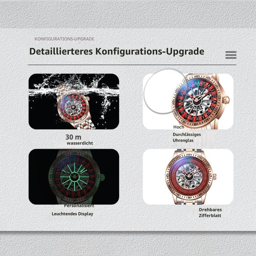 Drehbares Zifferblatt mechanische Uhren für Herren Luxus hohl Skelett Trendy Automatikuhr Wasserdicht Leuchtende Persönlichkeit Armbanduhr