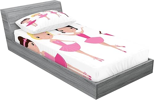 Miniatura 2 de Ambesonne Juego de sábanas bajeras y fundas de almohada de ballet, Little Happy Girl Ballerinas National Diversity, diseño infantil de dibujos