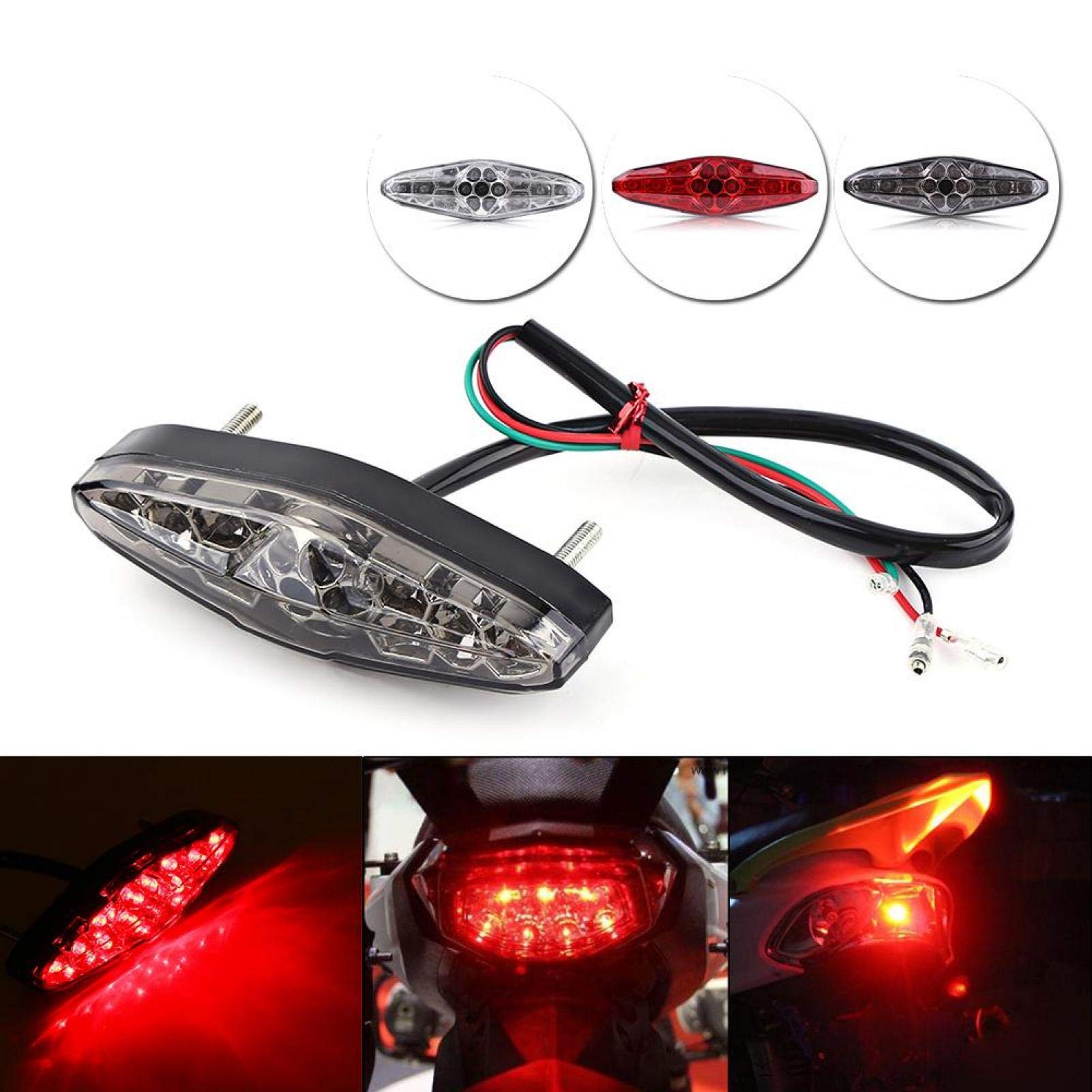 Yctze para 2003 400ex rear light luz de freno moto 12V 15 LED Universal motocicleta freno parada luz trasera luz trasera ATV para Dirt Bike luz trasera de freno(rojo)