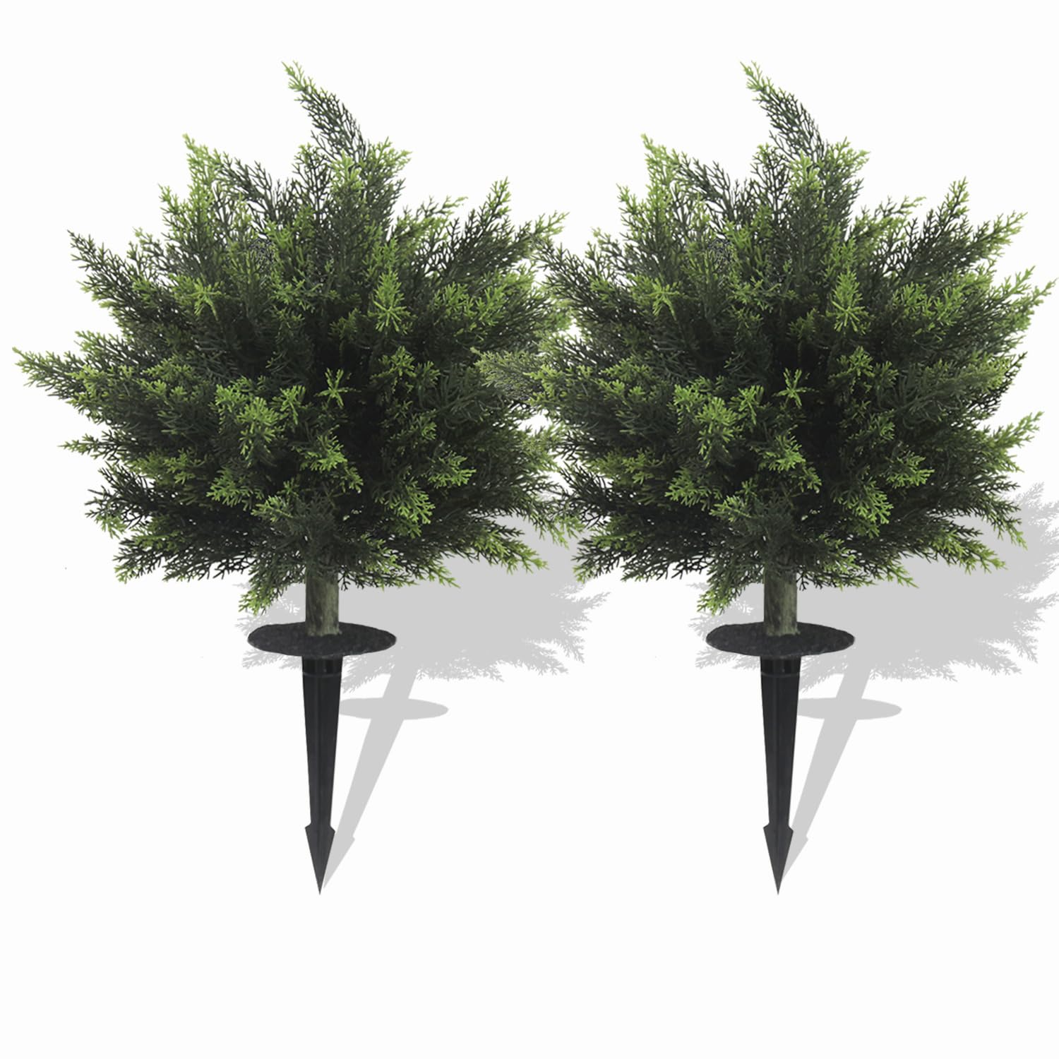 Set Of 2 Artificial Cedar Topiary Trees – 28\" UV Rated Faux Pines For Indoor/Outdoor Porch Decor