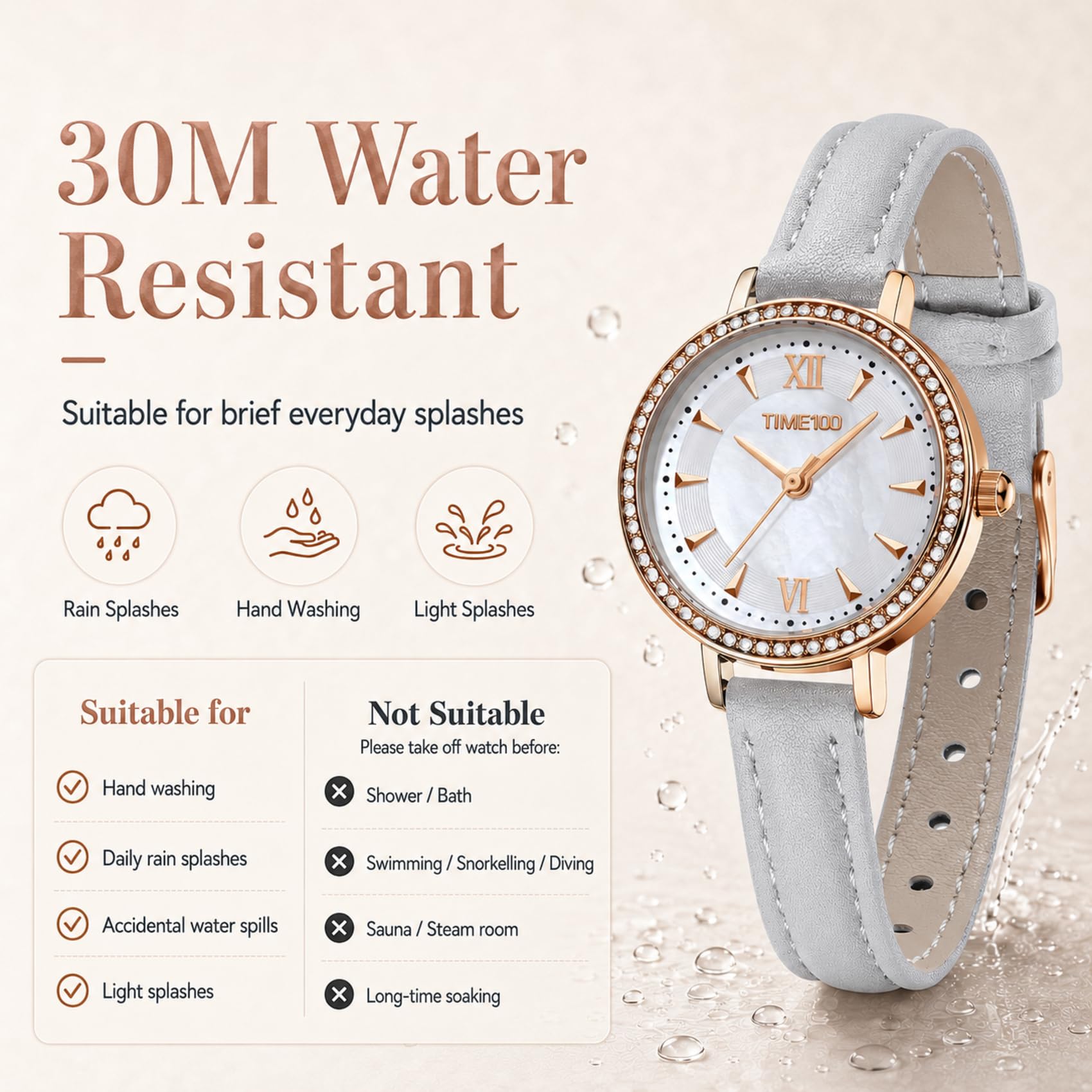 TIME100 Orologio da polso da donna con cinturino al quarzo, cinturino in | Orologio da donna Petite da donna, cinturino a cambio rapido, resistente all'acqua fino a 30 m, elegante orologio per tutti i