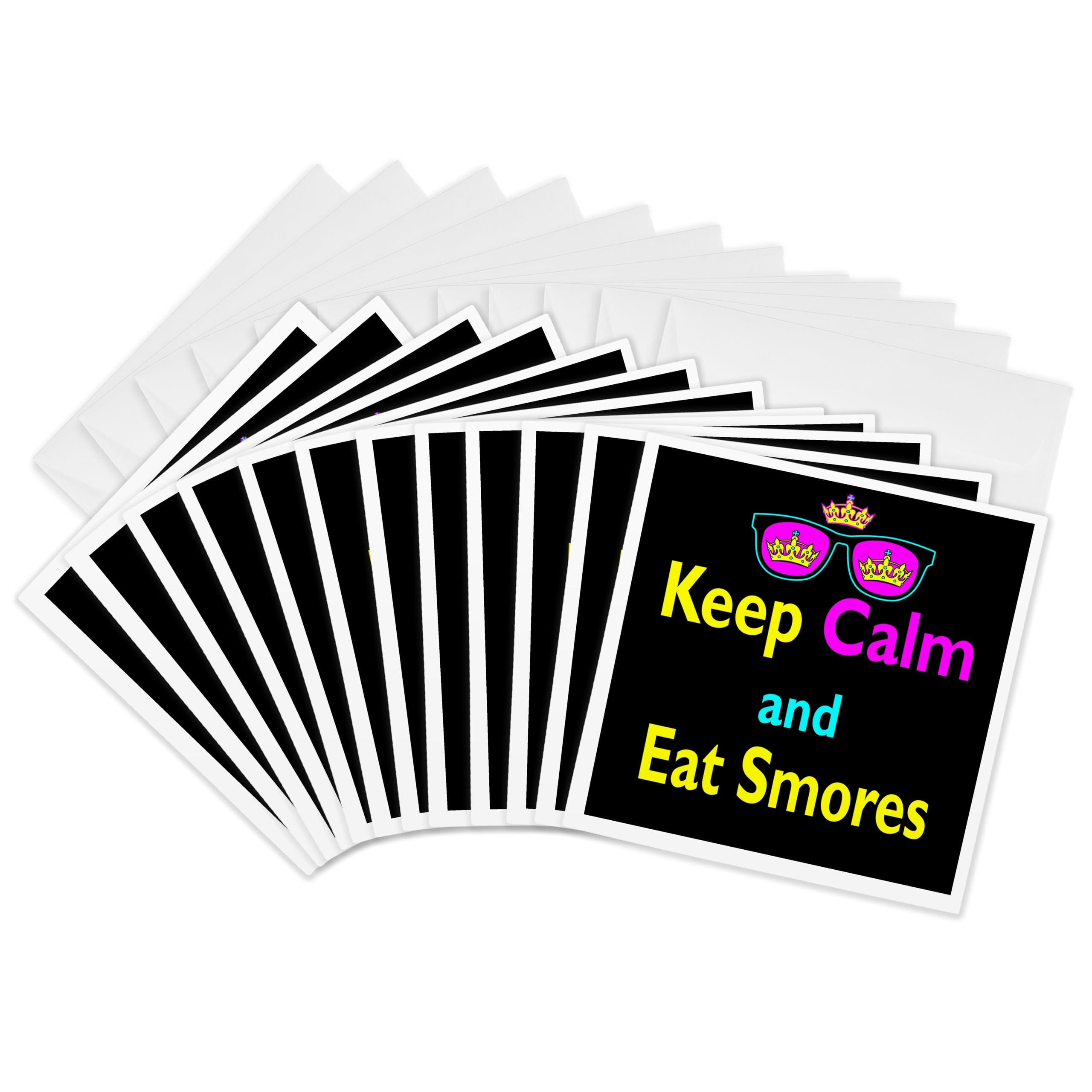 3dRose gc_116650_2 6 x 6-Inch "CMYK Keep Calm Parody Hipster Crown and Sunglasses Keep Calm and Eat Smores" Greeting Card (Set of 12)