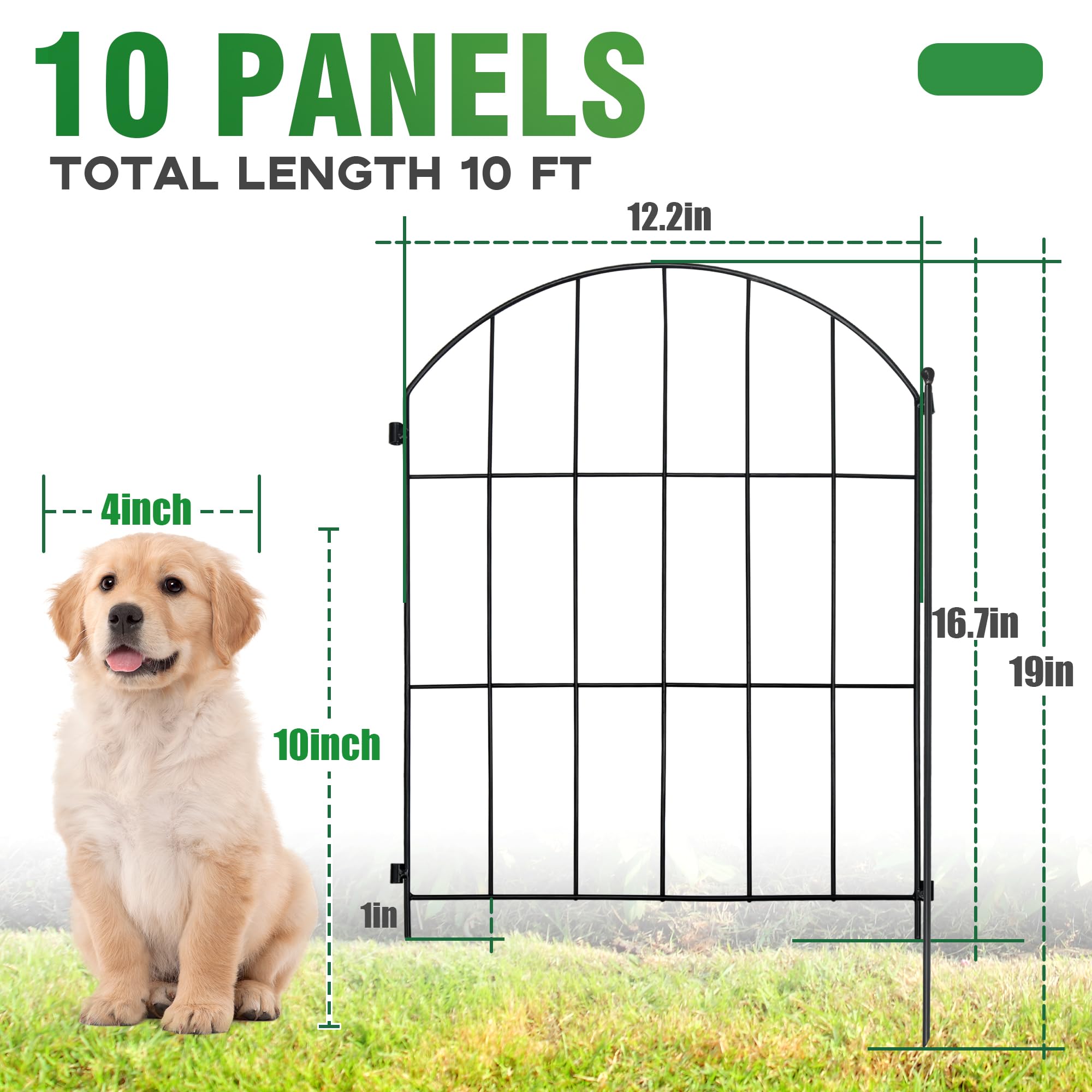 Small Animal Barrier Fence, 10 Pack No Dig Garden Fence Border 10 Ft(L) × 19in(H) for Cat Rabbit Pet, Metal Arched Decorative Fencing Panels for Outdoor Yard Patio Landscape, Protecting Plants