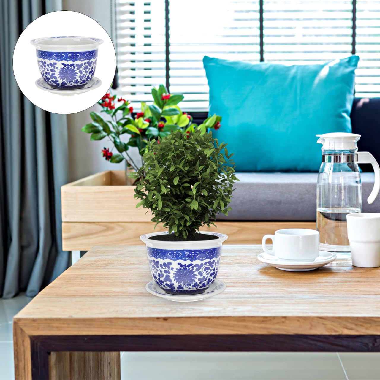 Cabilock Blau-weißer Blumentopf Aus Porzellan Kinderzimmer Blumenbehälter Kaktus-starttopf Töpfe Topf Für Schlangenpflanzen Orchidee Blumentopf Pflanzschale Haushalt Gang Büro Keramik