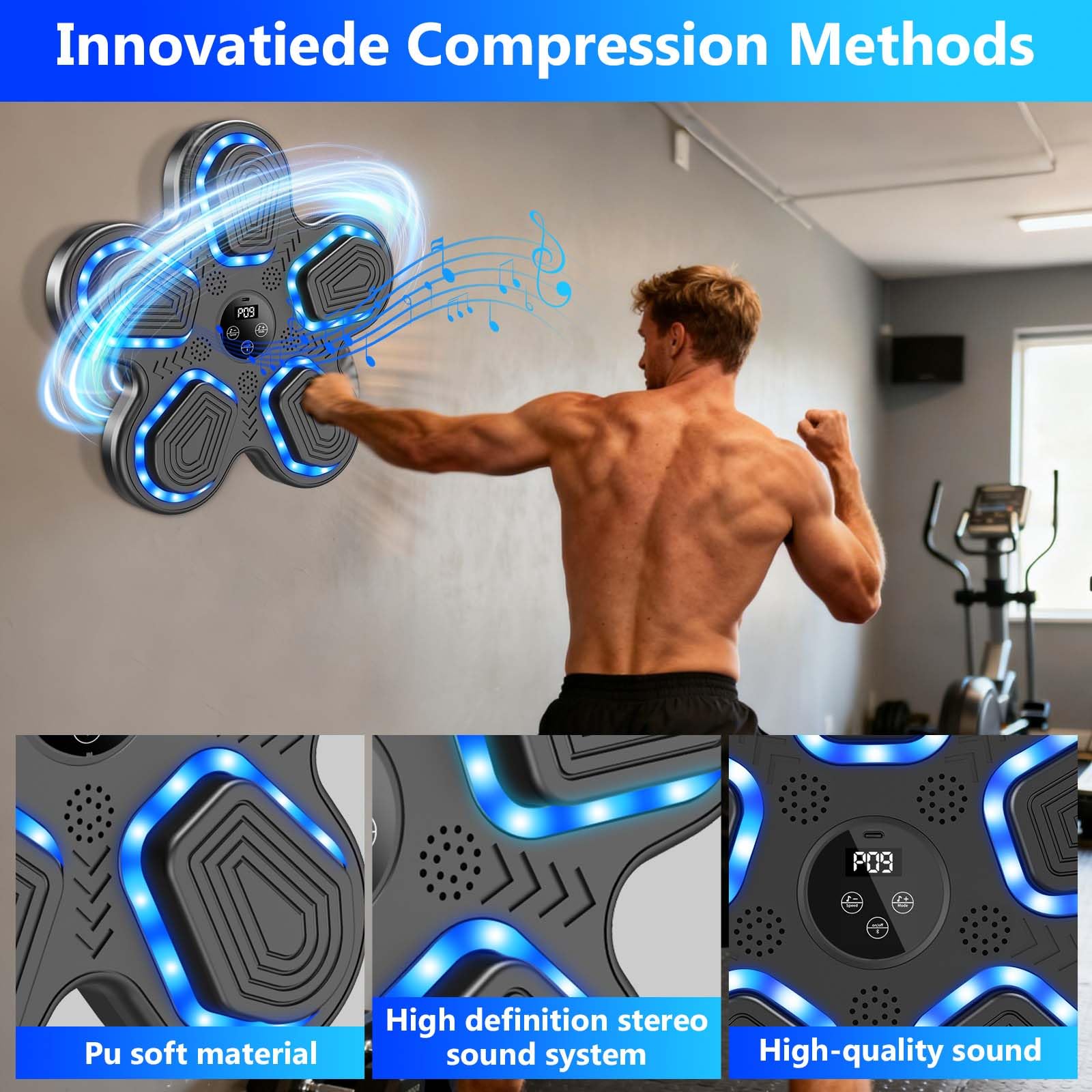 Music Boxing Machine, Boxe musicale, Macchina musicale a LED, con Bluetooth e guantoni da boxe, 9 velocità e modalità di allenamento